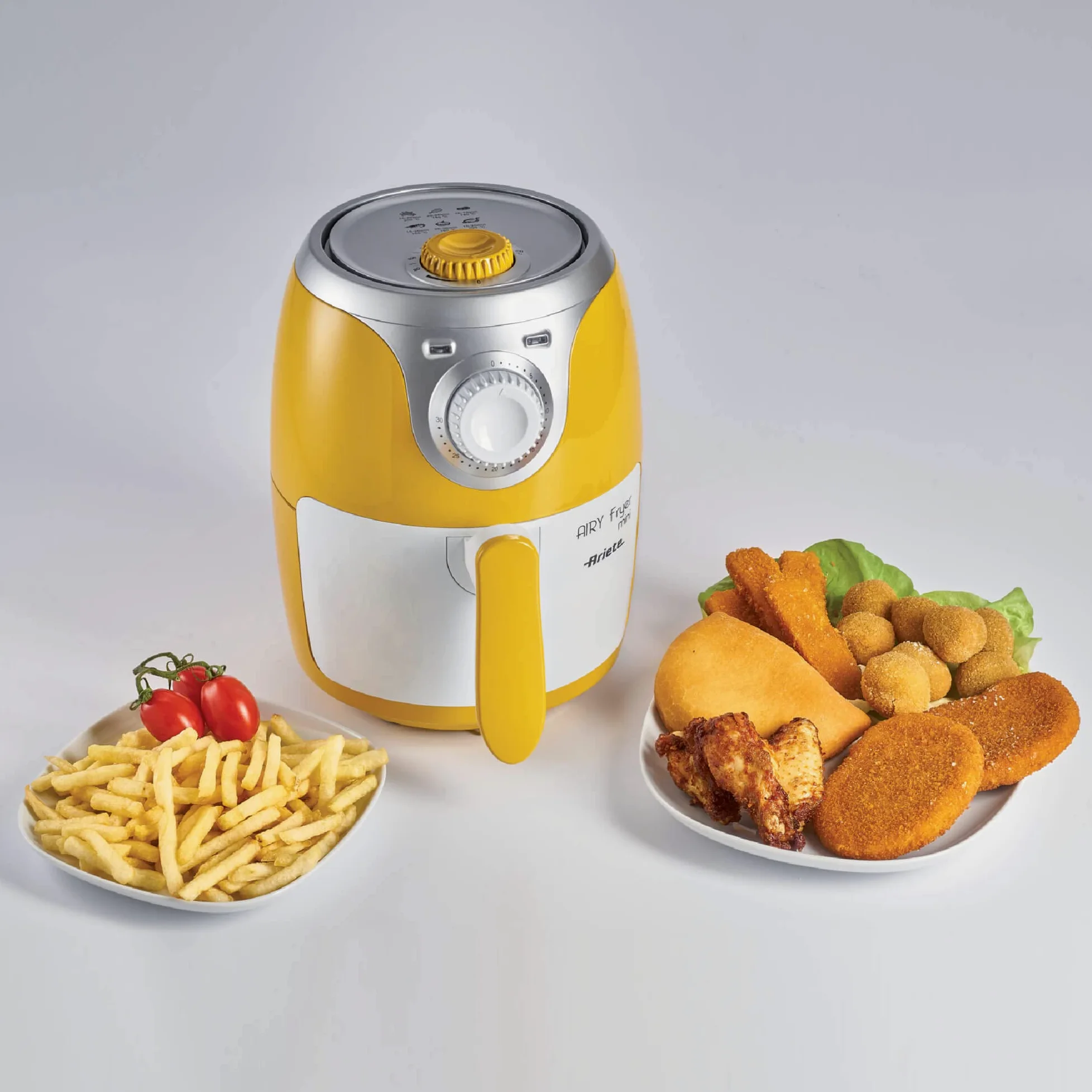 Ariete 4615 - Mini freidora saludable Airy, sin aceite, temporizador,1000 W, amarillo y blanco