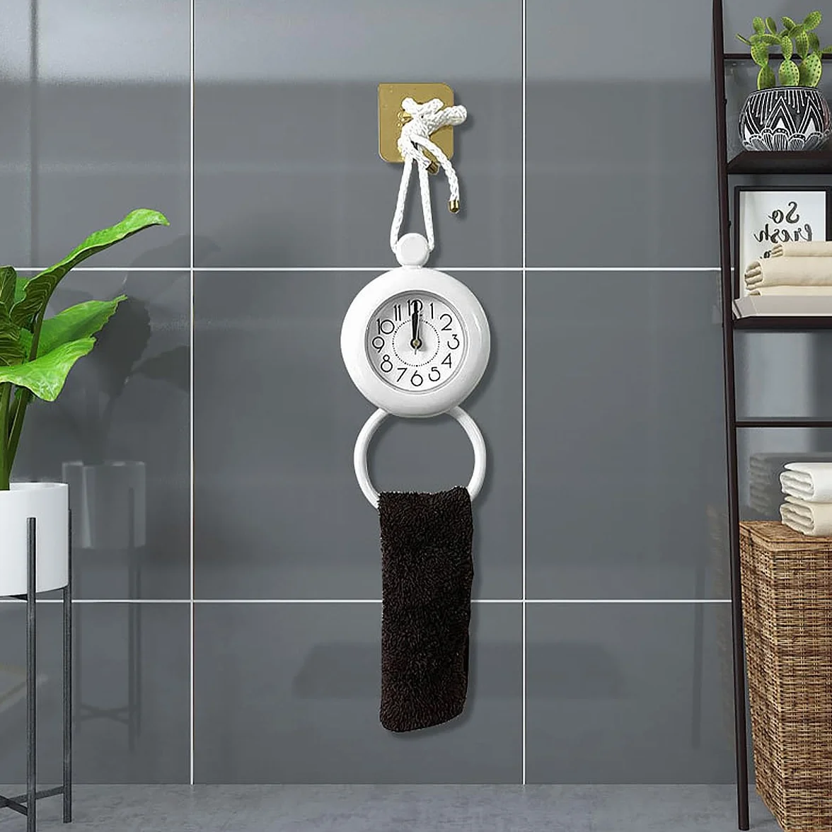 POFET Reloj de baño Reloj de Ducha a Prueba de Agua con Toalla Colgando Relojes a Prueba de Agua para baño Relojes de Cocina con Temporizador (Blanco)