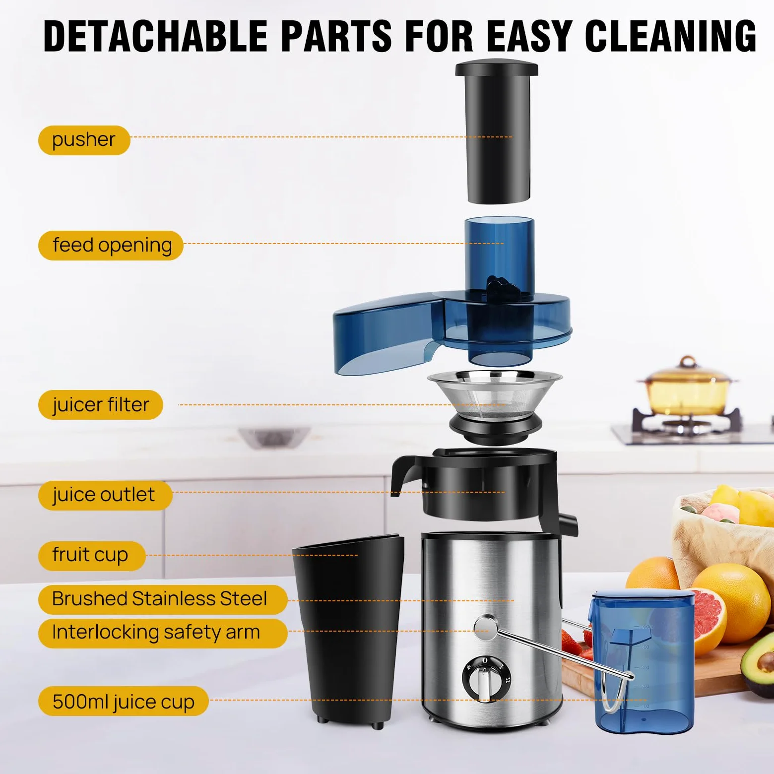 Exprimidor de prensa en frío lento, extractor de jugo pulposo, 1000 W, 240 V