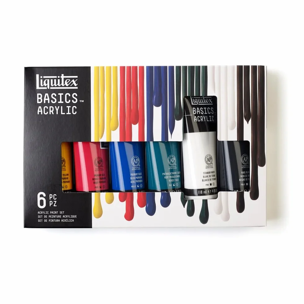 LIQUITEX BASICS Juego de pintura acrílica, tubos de 4 onzas, colores surtidos, juego de 6