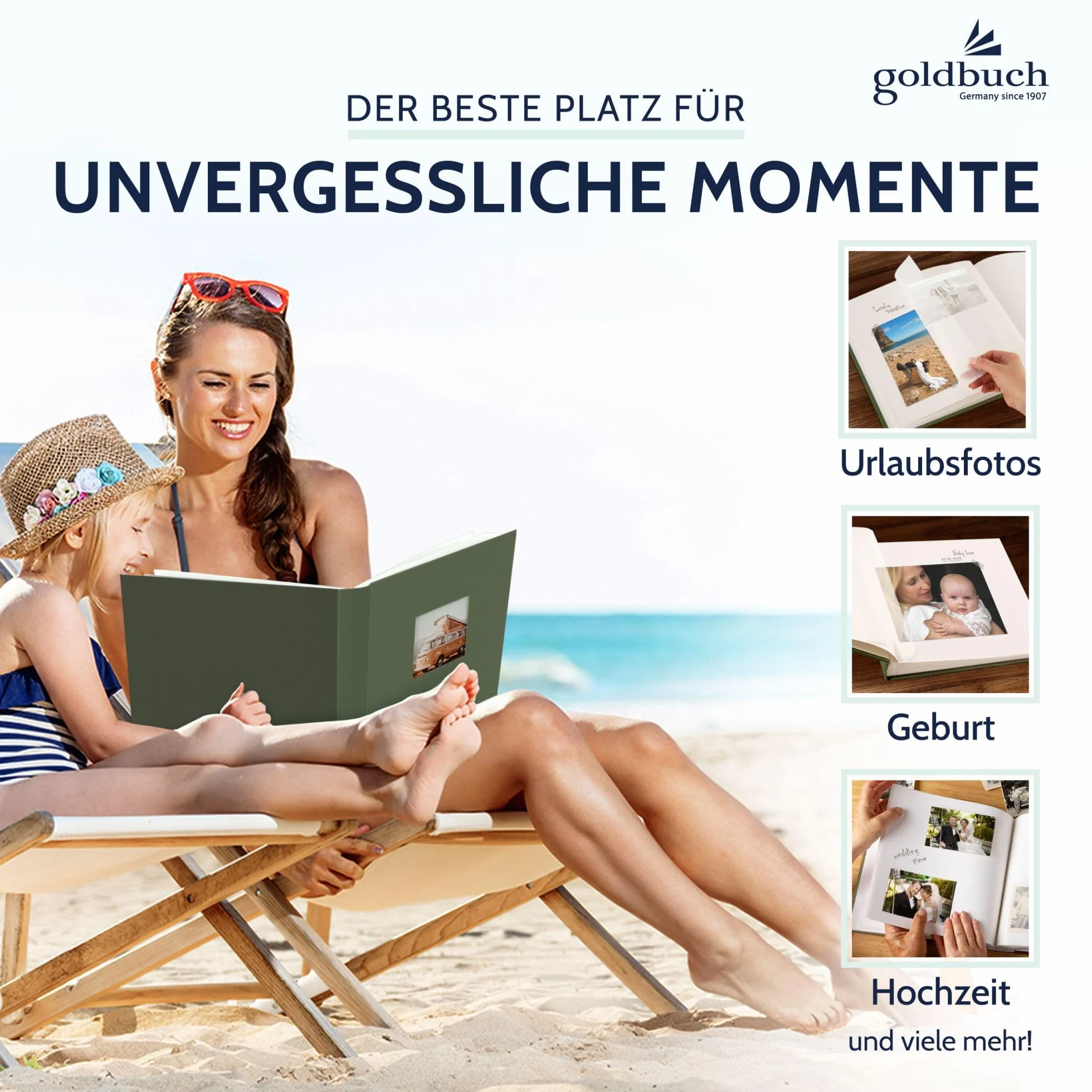 goldbuch 27 309 Bella Vista - Álbum de fotos con diseño de alcachofa, álbum de recuerdos en formato 30 x 31 cm, 60 páginas blancas con separadores de pergamino, libro de fotos con cubierta de lino en