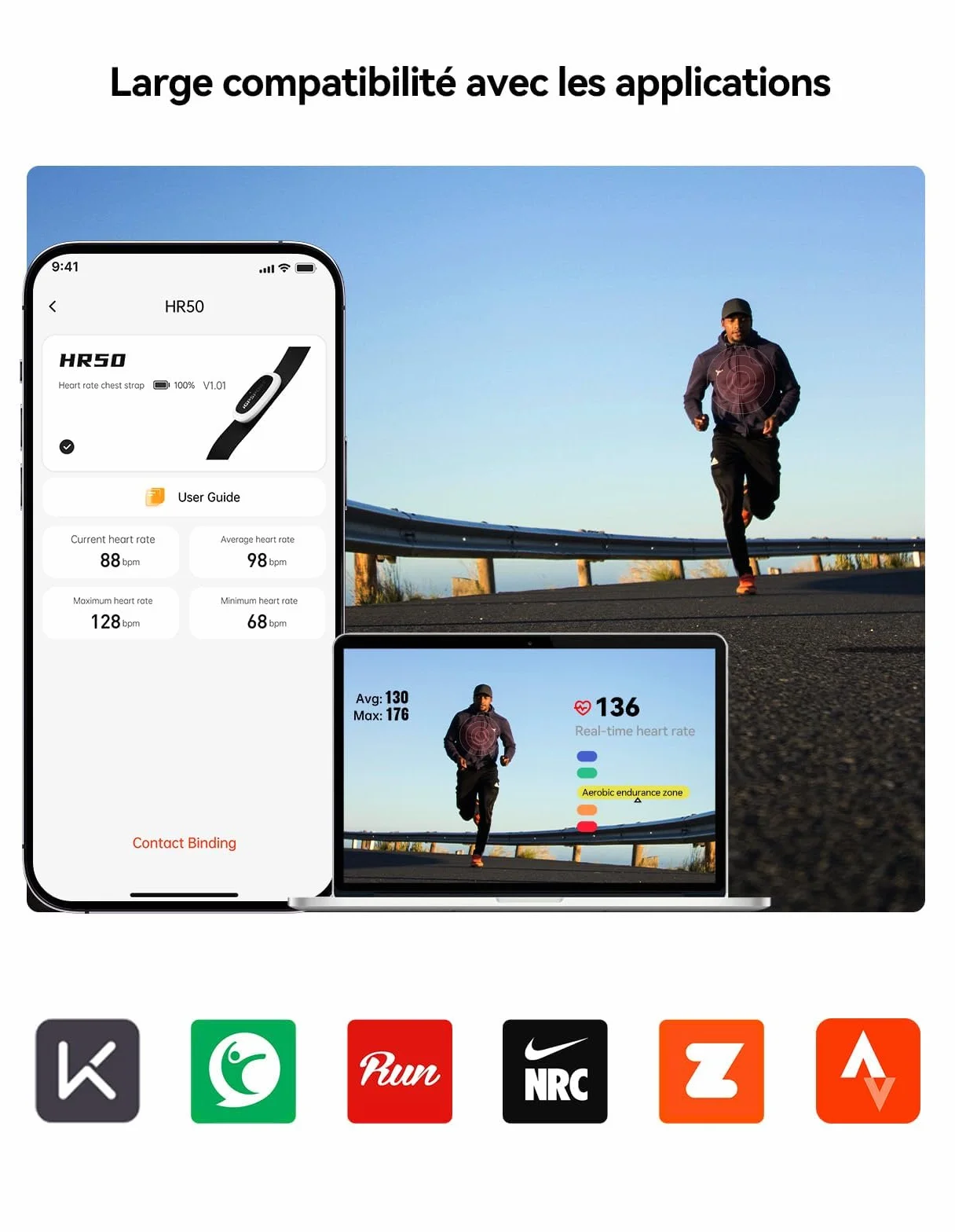 iGPSPORT HR50 Frecuencia Cardíaca Pulsómetro, Bluetooth ANT+, Duración de la Batería de 1 Año, Sensor HRM Impermeable IPX7, Ciclismo, Correr, Yoga