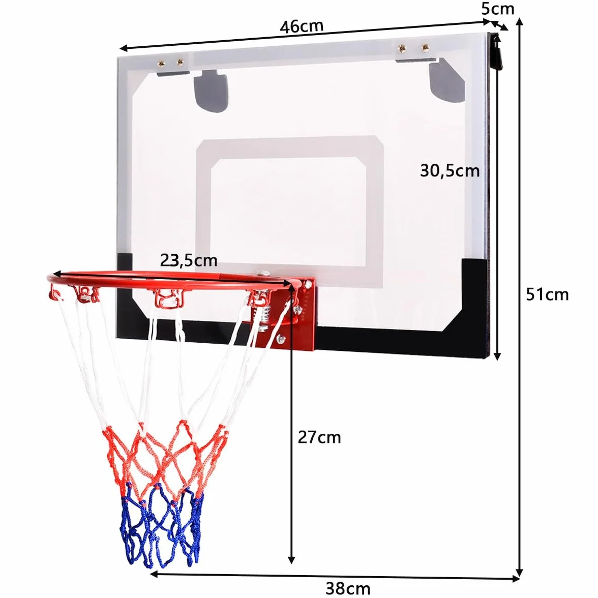LIFEZEAL Mini Canasta de Baloncesto para niños y Adultos, Tablero montado en Puerta, 46 x 30,5 cm