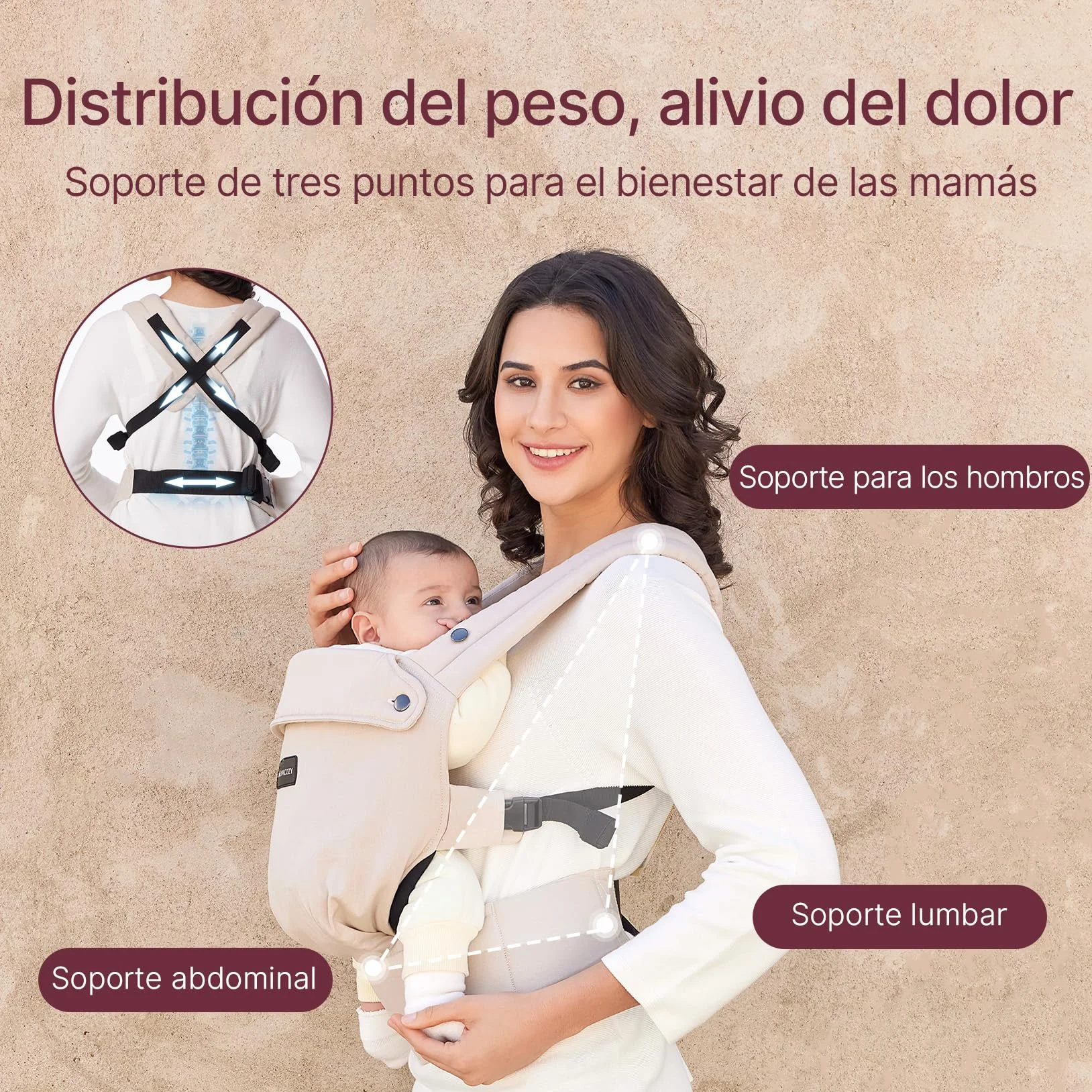 Momcozy Mochila Portabebés Ergonómica Ligera para Bebés 3-24 Meses Soporte Lumbar