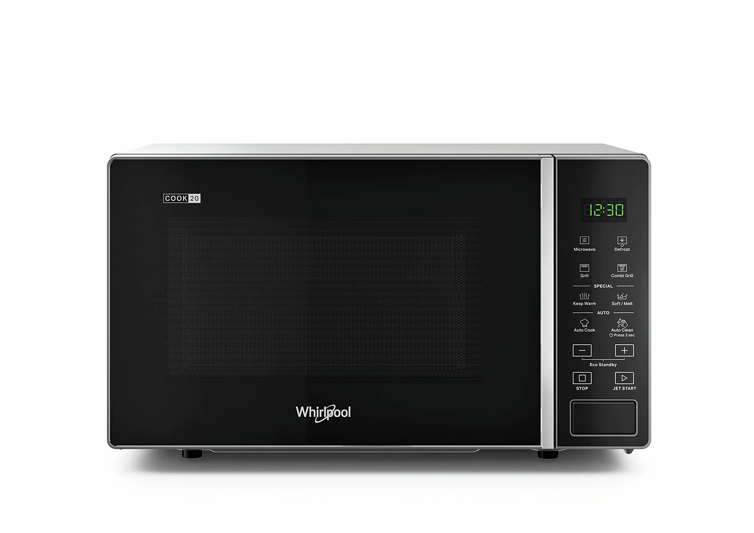 Whirlpool Microondas con Grill MWP203SB 20L 700W, Libre Instalación, Panel Digital, Negro
