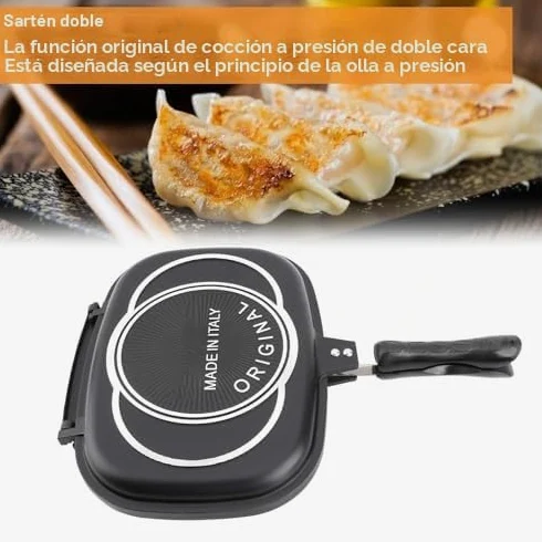Sartén de Doble Cara, Sartén Doble Antiadherente de Aluminio para Parrilla, Sartén para Tortilla, Sartén Abatible con Mango Anti Quemaduras, Suministros de Cocina de 12,6