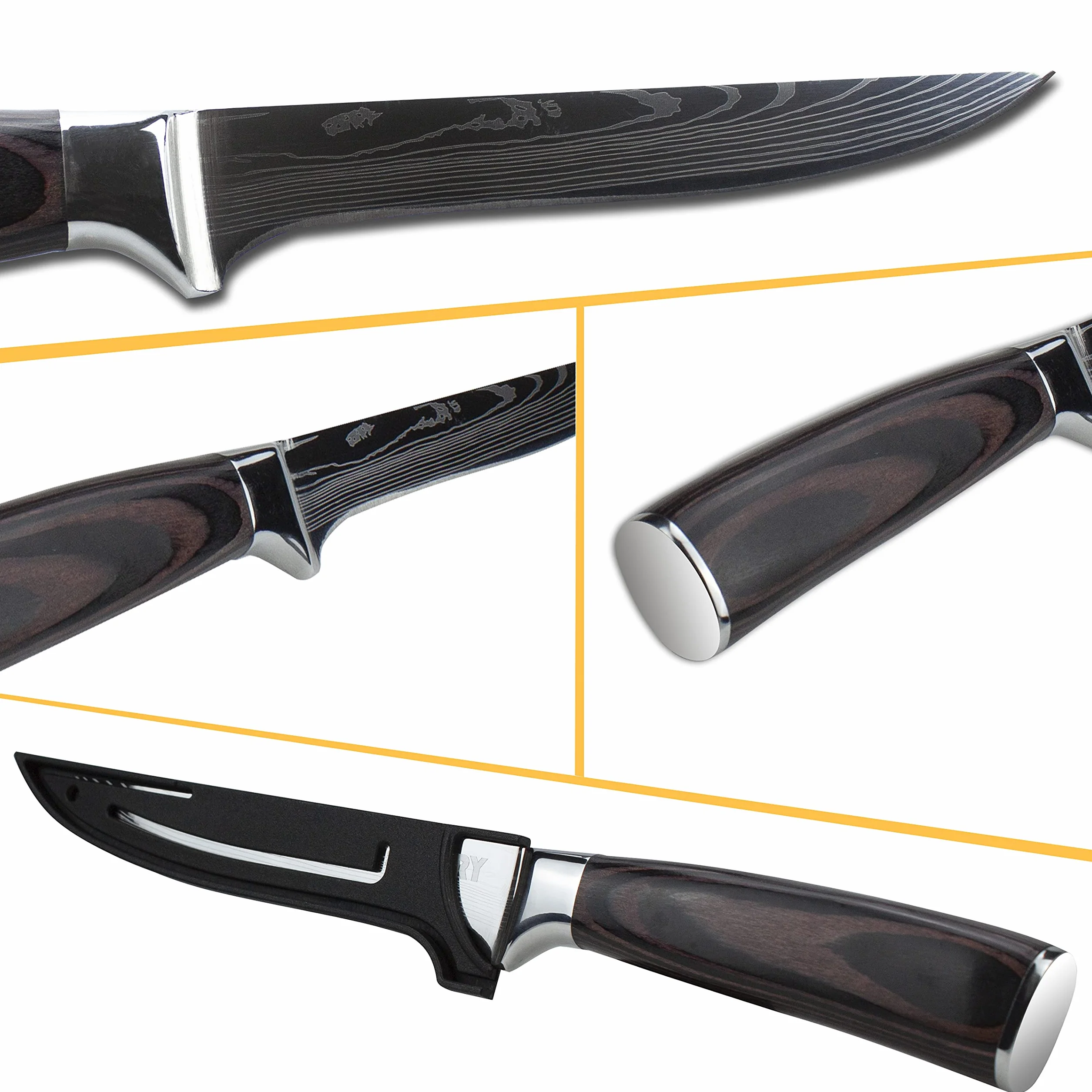 Kitory Cuchillo Deshuesador 15cm con Funda, Cuchillo Profesional para Cortar Huesos y Carne, Cuchillo Filetear Ultra Afilado con Mango Ergonómico de Madera de Pakka