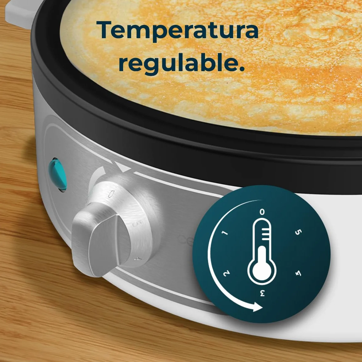 Cecotec Crepera Eléctrica Fun Creepy. Potencia 1200W, Revestimiento Antiadherente, Rodillo espaciador y Espátula, Potencia regulable, Indicador Luminoso, 30,5cm Diámetro