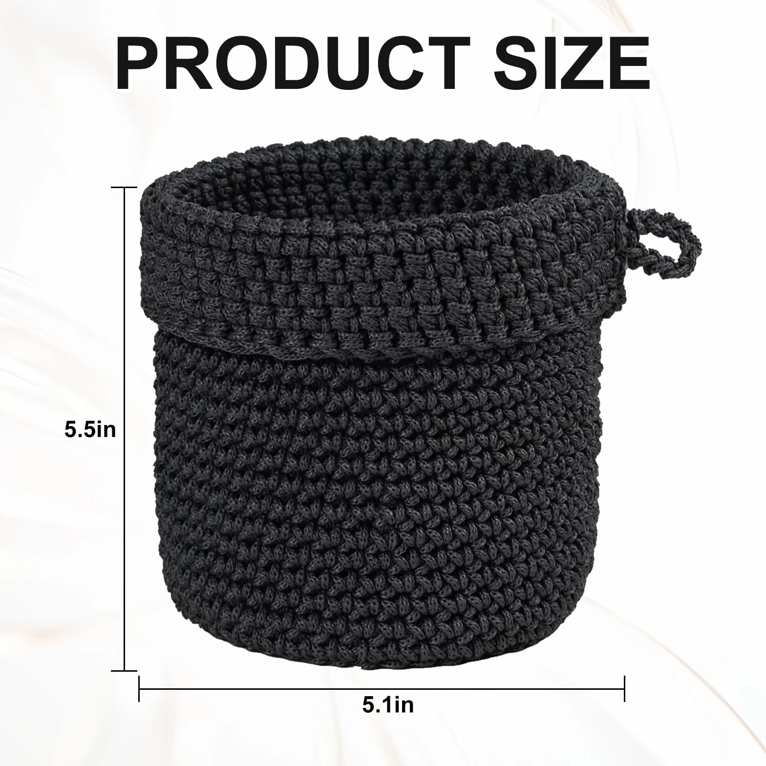 Cesta de Ganchillo Negra 2 Piezas, Cestas Almacenaje Cuerda Algodón Tejidas 13x14 cm para Decoración Hogar