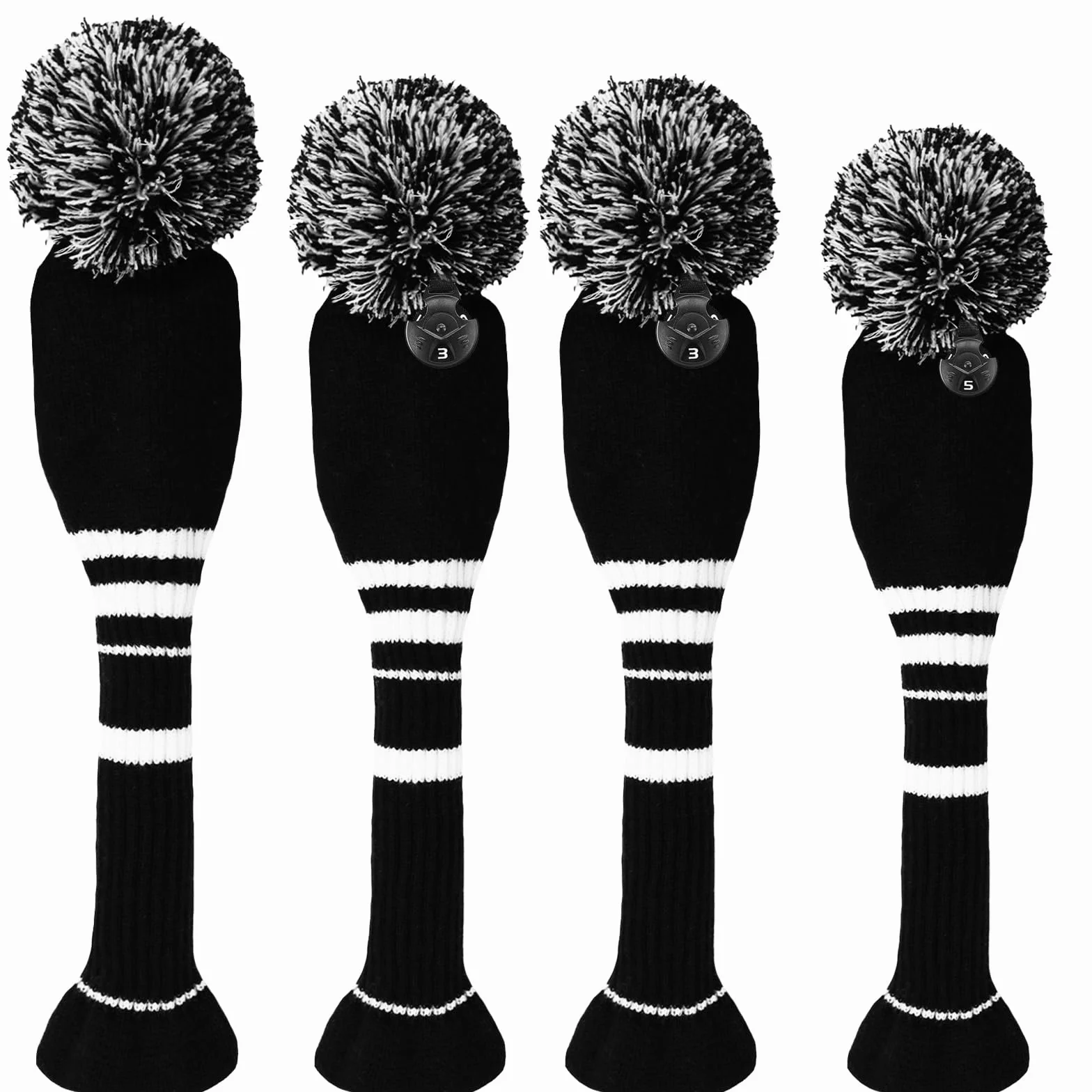 Fundas para Cabeza de Golf con Pompones Juego de 3 o 4 para Madera 1, 3, 5, Híbrido