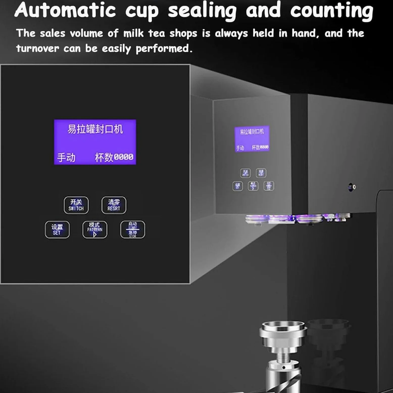 Máquina selladora de latas totalmente automática, 370 W, 55 mm, altura ajustable con pantalla LED para uso doméstico y comercial