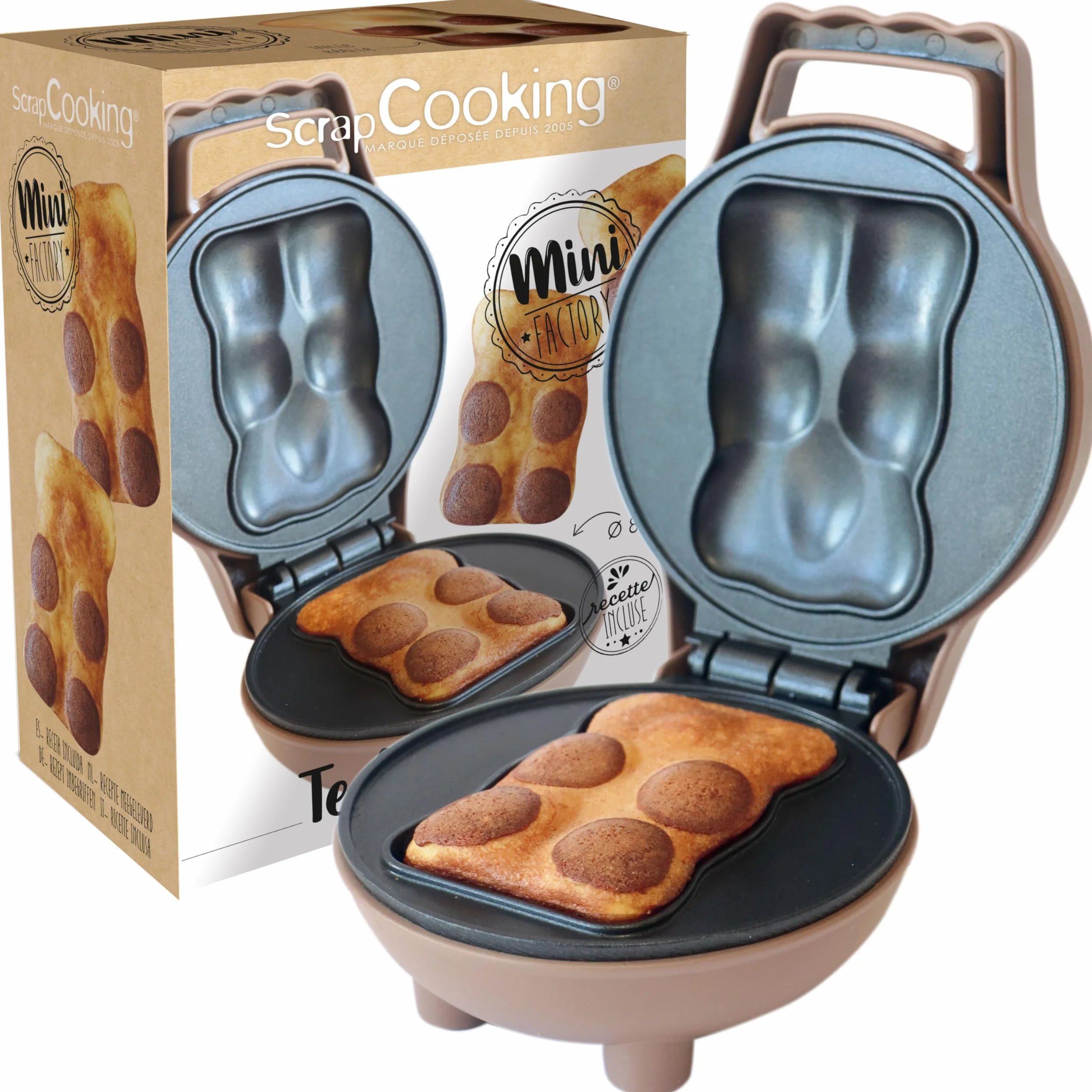 ScrapCooking - Mini Osito Factory - Máquina para Bizcochitos de Osito - Placa Caliente Antiadherente - Mini Pastelitos - Idea de Regalo para Repostería y Cocina - Receta Incluida - 3880