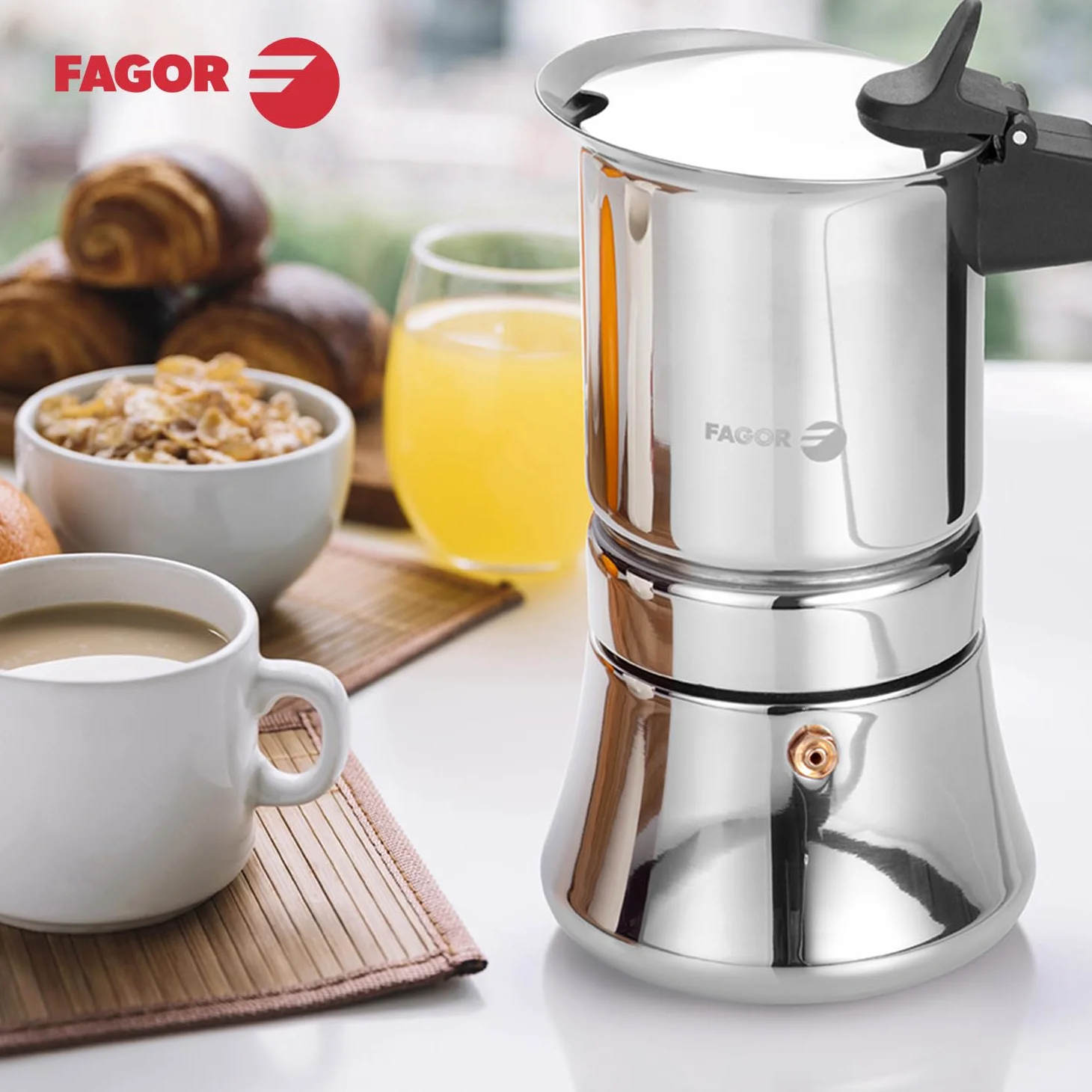 Fagor Etnica - Cafetera Italiana 10 Tazas, 500ml, Acero Inoxidable, Todo Tipo de Cocinas, Inducción, Mango Ergonómicos de Nylon, Café, Moka, Expresso