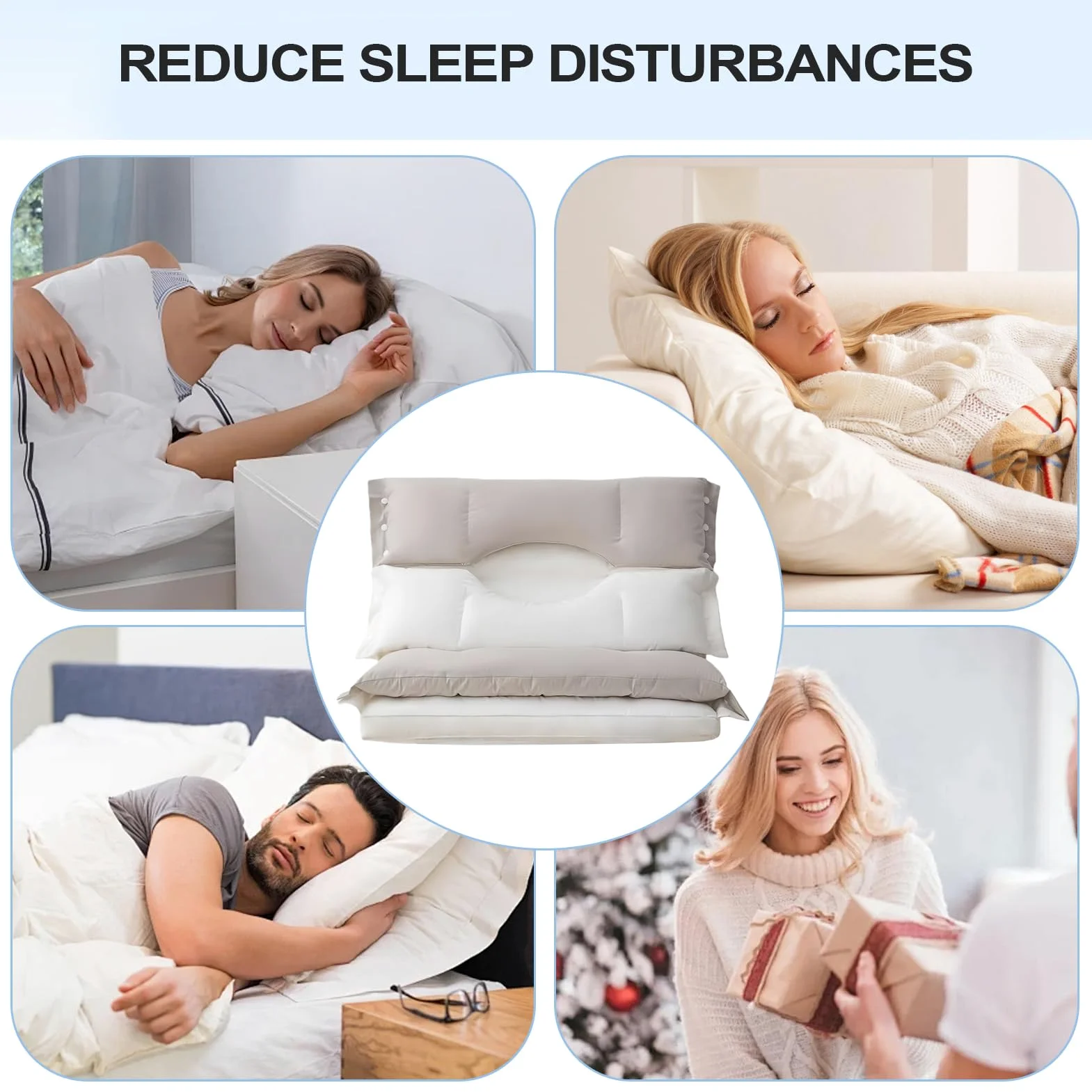 Generisch Almohada para cama con soporte cervical ergonómico | Doble zona almohada para dormir para hotel, sofá de viaje, dormitorio, hombres, adolescentes, adultos