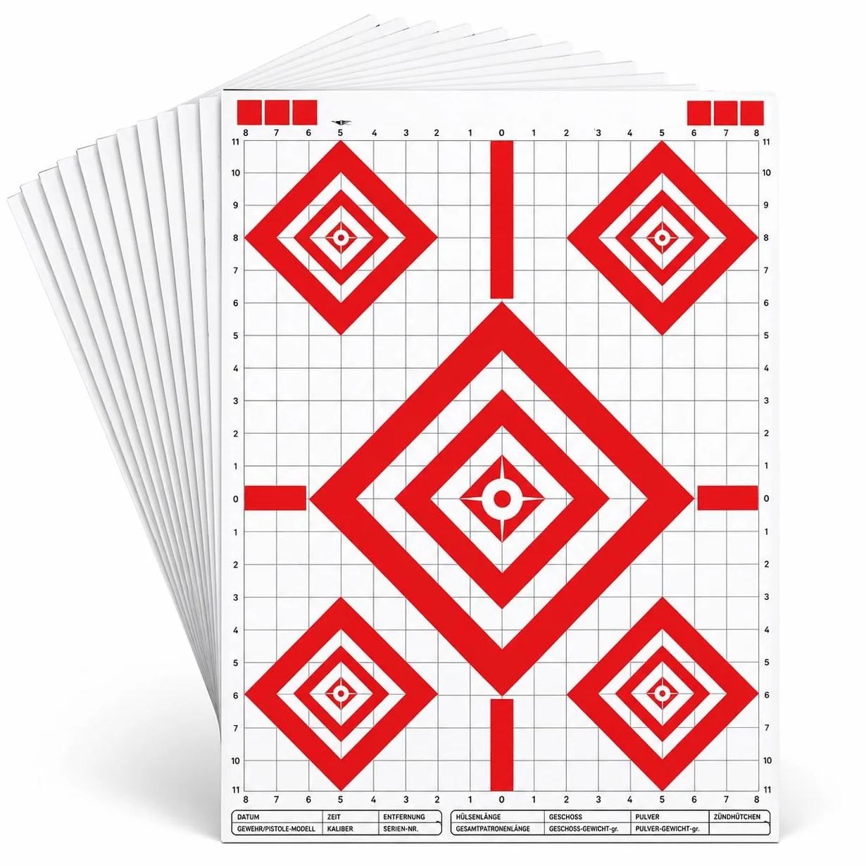 Pack 50 Dianas de Papel para Tiro 43 x 63,5 cm – Blancos con 5 Zonas – Alta Visibilidad – Pistola, Rifle, Aire Comprimido