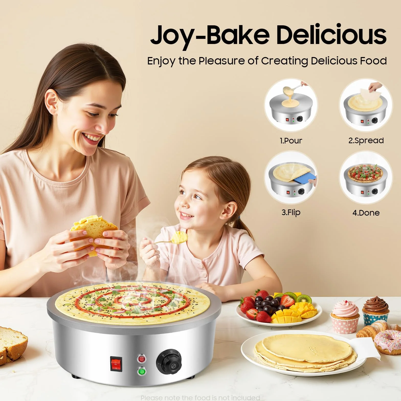 45 cm Crepes eléctrico 3000 W Gastro – Plancha profesional de hierro fundido para crepes Gözleme, Yufka & Pancakes – Máquina para crepes 50 – 300 °C, con espátula y distribuidor