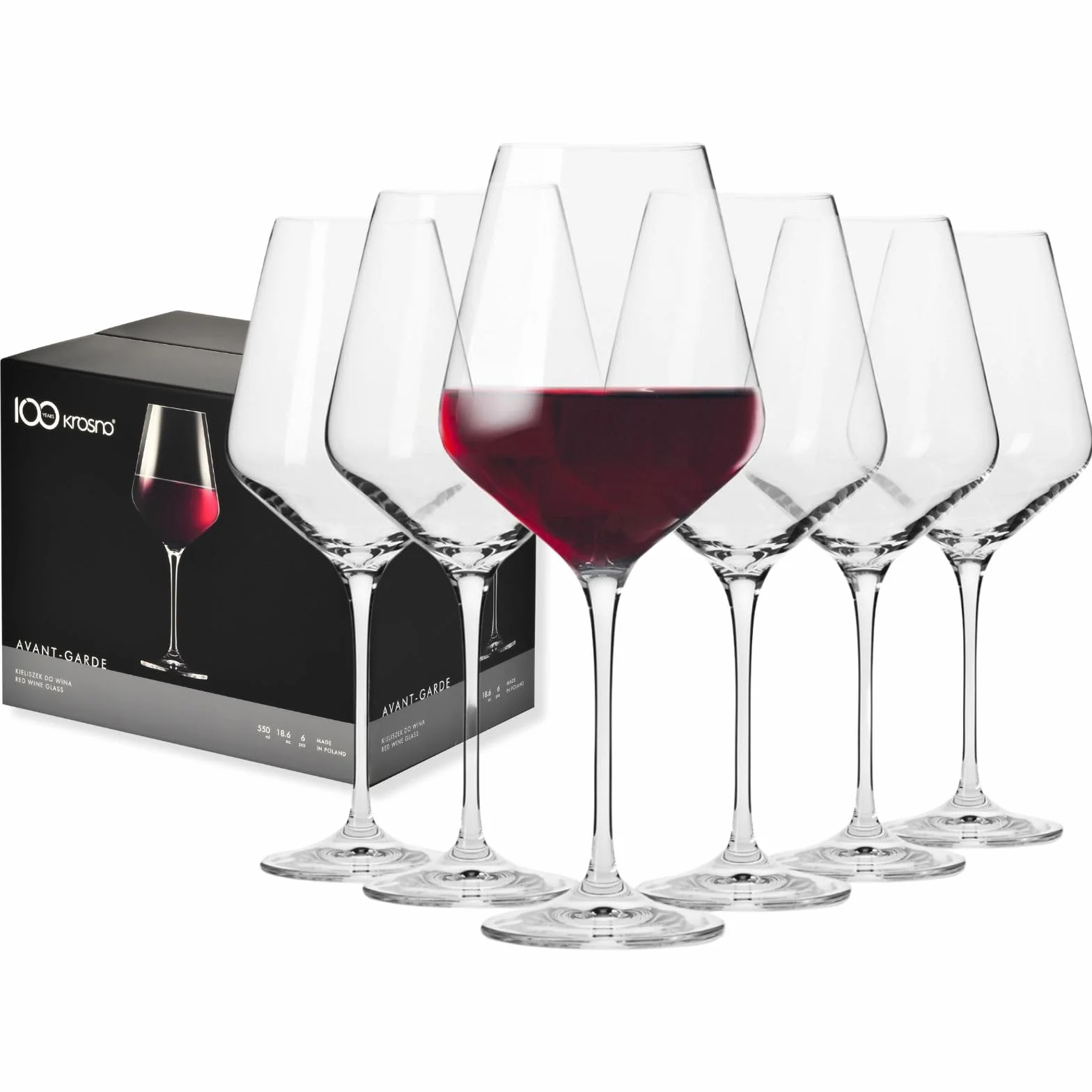 Krosno Copas de vino tinto | Juego de 6 | 550 ML | Colección Avant-Garde | Cristal sin plomo | Para casa, restaurantes & fiestas | Apto para lavavajillas | Cristal sin plomo, para restaurantes y fiestas, apto para lavavajillas