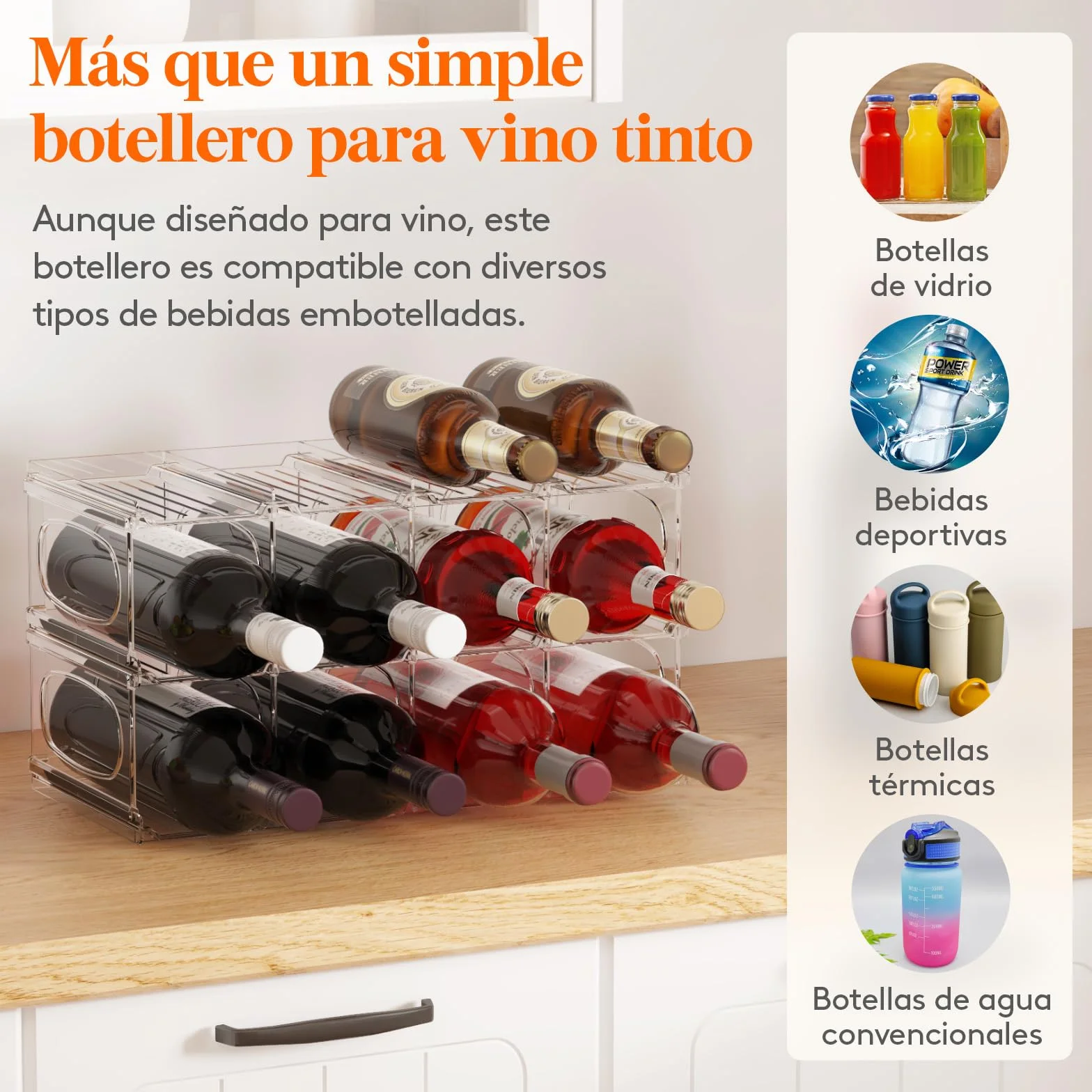 Lifewit Botellero Frigorifico para 12 Botellas, 3 Niveles Apilables Botellero para Vino, 42 x 20 x 23 cm Organizador Botellas