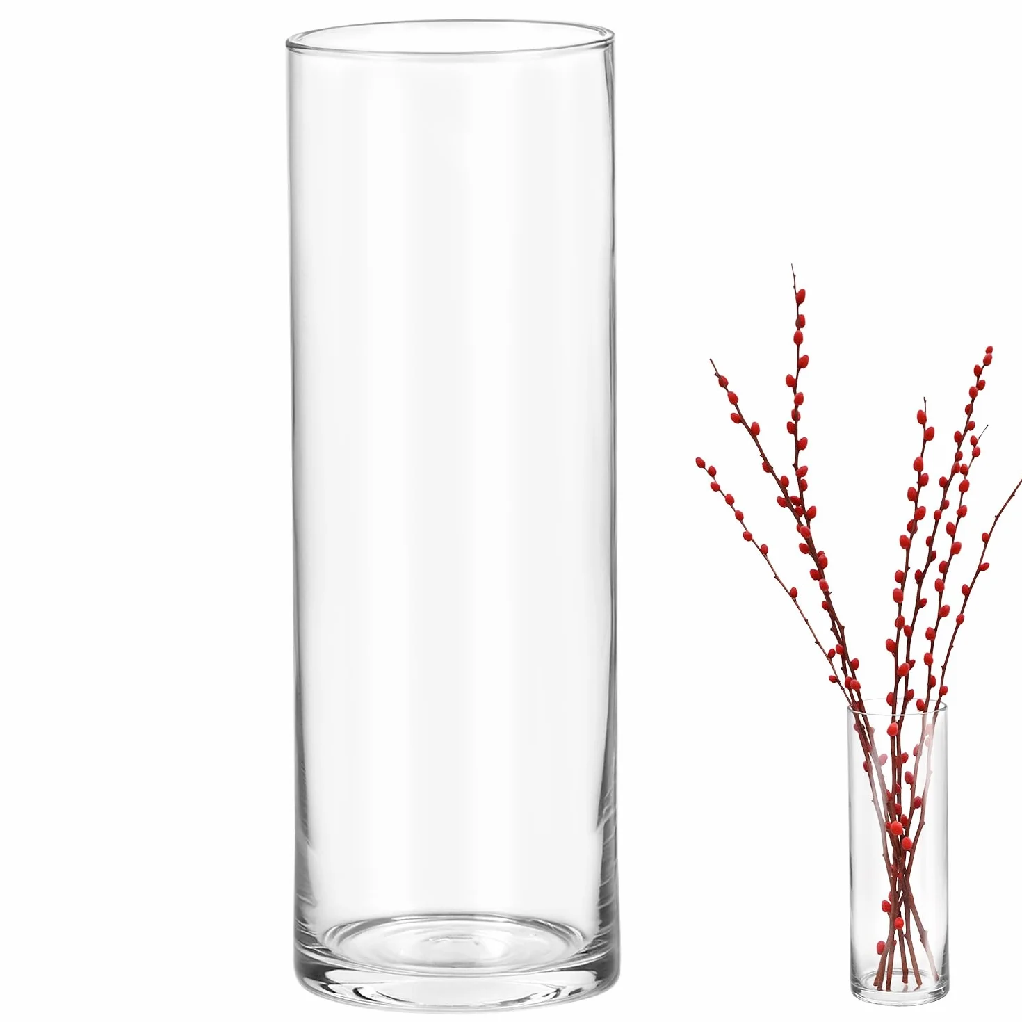 QWORK® Jarrón Grande de Cristal Transparente 30x10 cm para Flores - Diseño Moderno Cilíndrico
