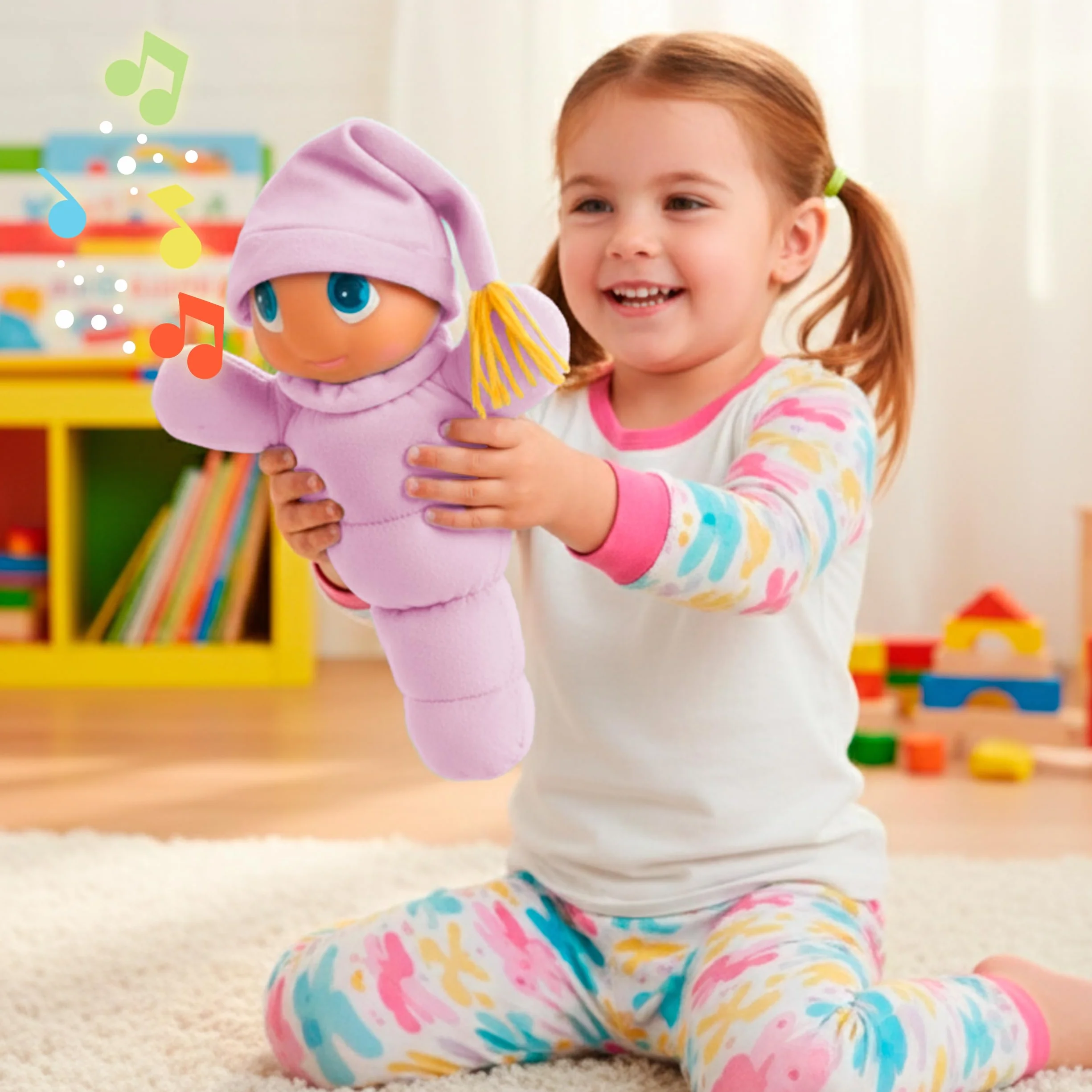Gusy Luz Arcoiris Rosa Muñeco Clásico para Dormir con Nanas y Modo Día y Noche Juguete Bebé 0 Meses
