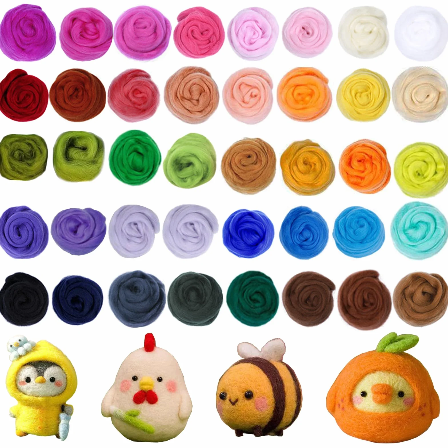 40 Colores Lana de Fieltro Lana Gruesa Fieltro Kit Inicio Aguja Fieltro Seco y HúMedo Oveja Natural Cardada Merino Cuento Hadas para Niños Principiantes Mano Creativos Manualidades Bricolaje