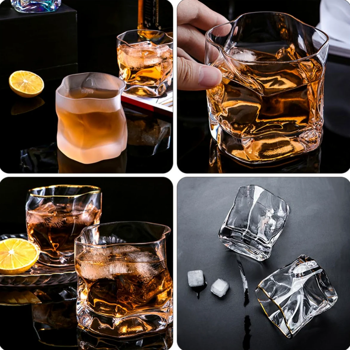 OSALADI Vasos de Whisky de Vidrio Reutilizables y Seguros para Uso en Restaurantes y Hogares, Juego de 3 Piezas Diseño Creativo y Único