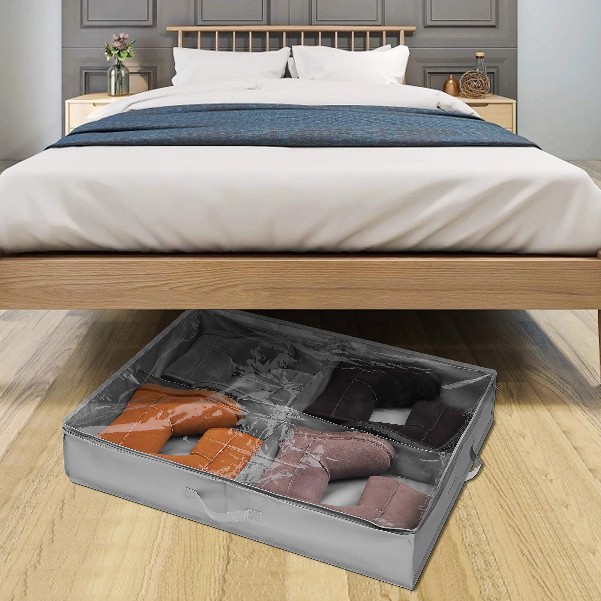 Organizador Zapatos 2 Pcs, para 16 + 4 Pares de Botas, Almacenaje bajo Cama y para Parte Superior del Armario, Cajas para Guardar Organizar con Ventana Transparente