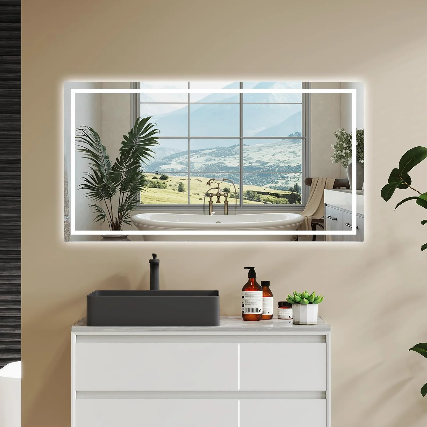 Aica Sanitaer Espejo de baño con LED, 100 x 80 cm, con iluminación LED, función de Memoria, Brillo Regulable y función antivaho. Superficie del Espejo de Alta definición, Horizontal o Vertical.