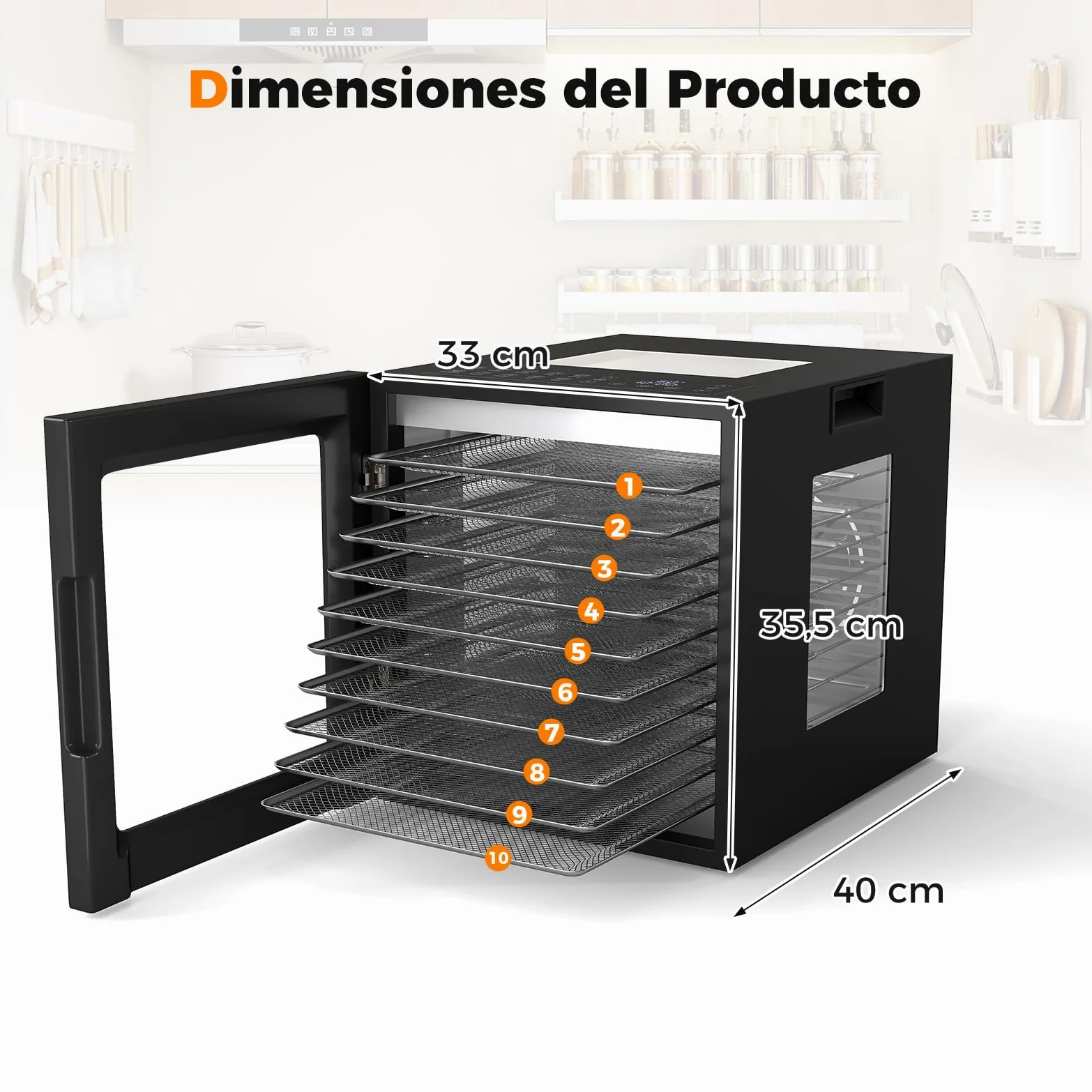 COSTWAY Deshidratador de Alimentos, Secador con 10 Bandejas de Acero Inoxidable, 10 Programas, Temporizador de 48H y Temperatura de 30-75℃, Máquina Deshidratadora para Carne, Frutas