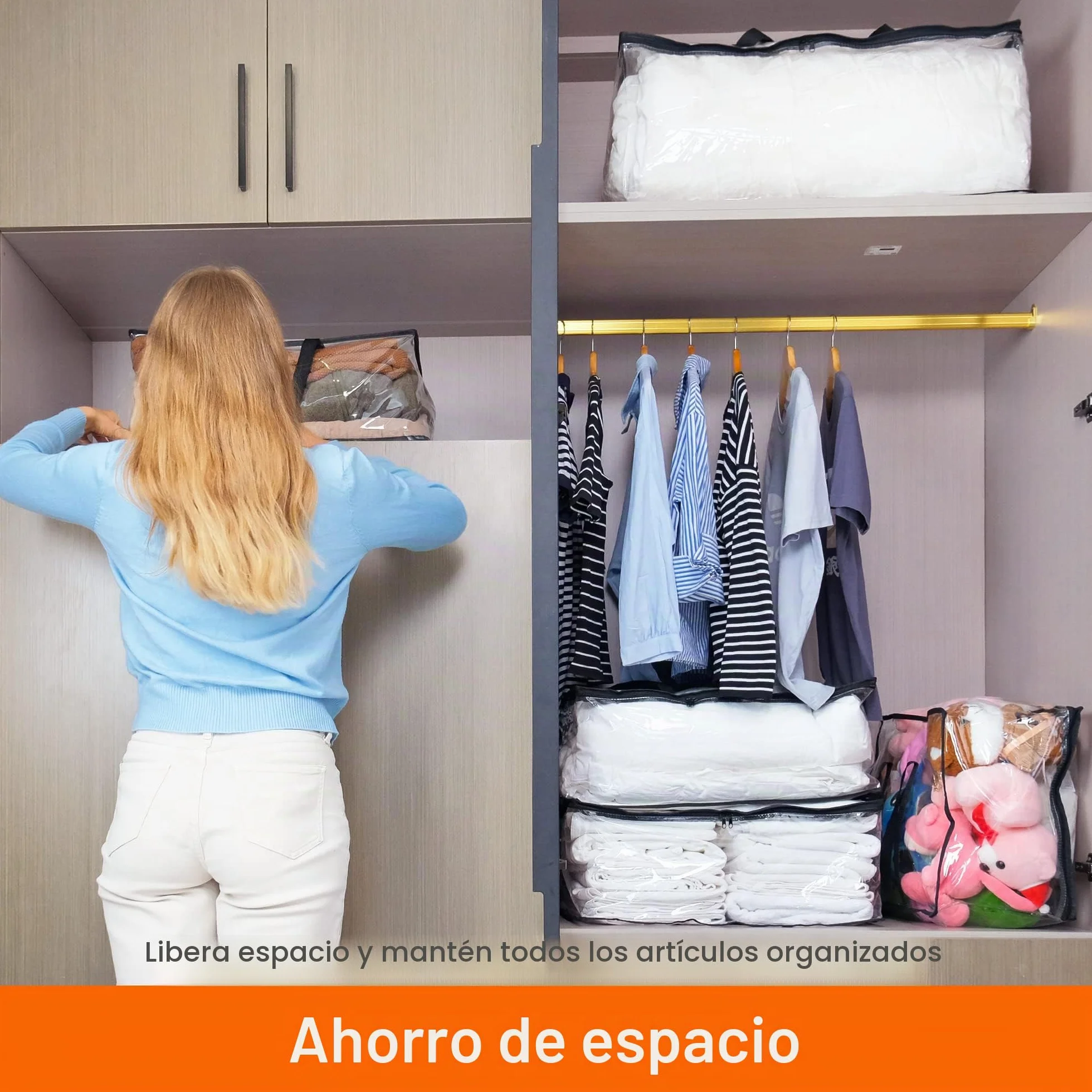 Vieshful 3 Piezas Transparentes Bolsas para Guardar Ropa, Bolsas Almacenaje Ropa Plegable 40L de PVC, Organizador Armario, Cajas Almacenaje con Asas para Edredón Mantas Mudanza Móviles Juguetes