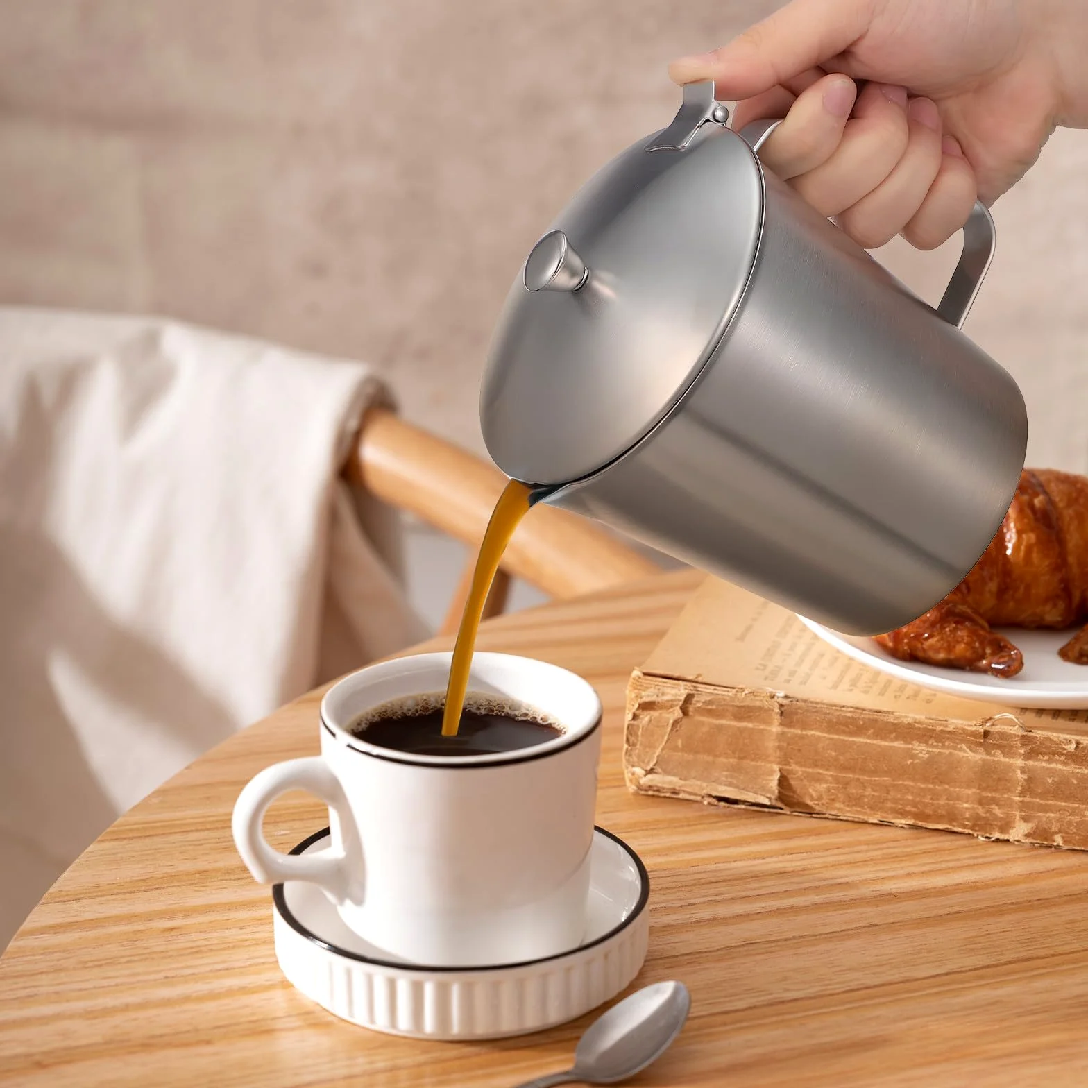 Taza Medidora que Evita Leche se Enfríe Rápido con Tapa Anti-caída 1000ml de Acero Inoxidable Jarra Graduada para Preparar Café con Leche y Barras