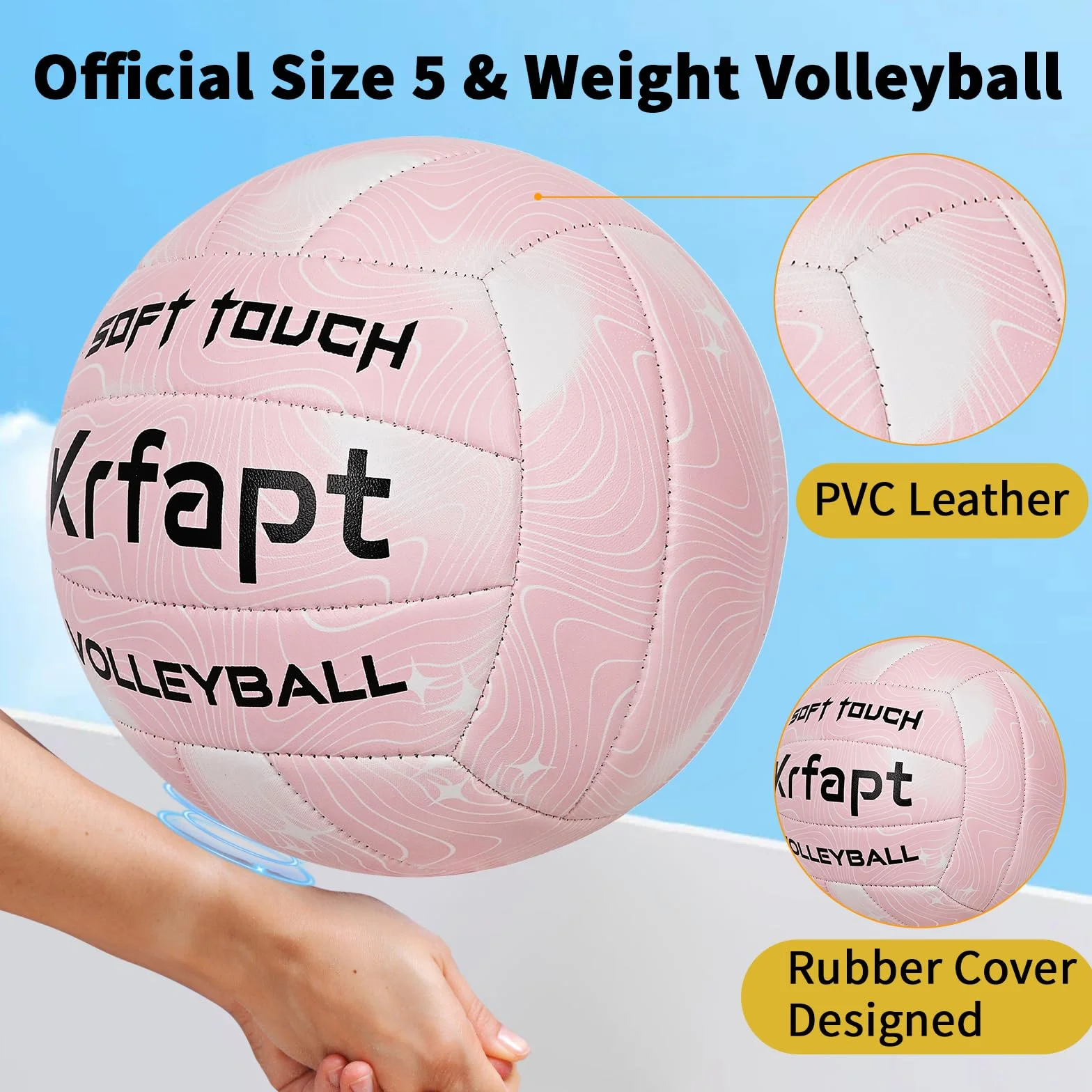 Balón de voleibol oficial tamaño 5 resistente al agua tacto suave diseño ondulado rosa