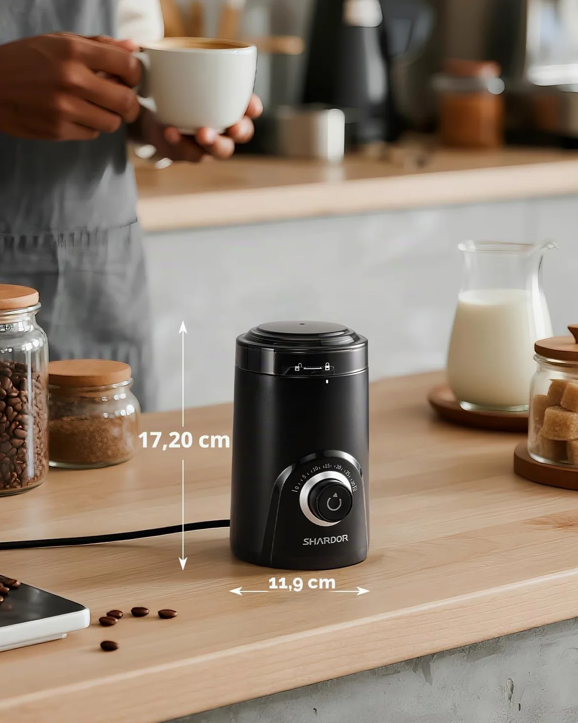 SHARDOR Molinillo de café eléctrico, molinillo de especias de gran capacidad de 70 g con perilla de sincronización visual para una molienda precisa, molinillo silencioso de granos de café para