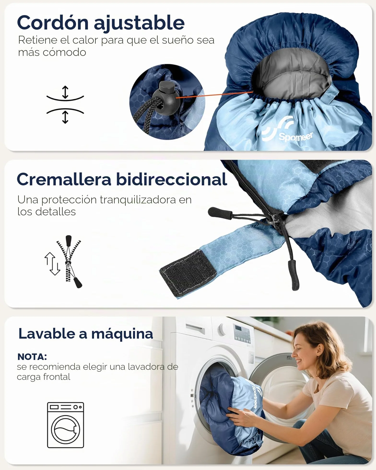 Sportneer Saco de Dormir para Exteriores Ligero Portátil Adultos Niños Camping Senderismo