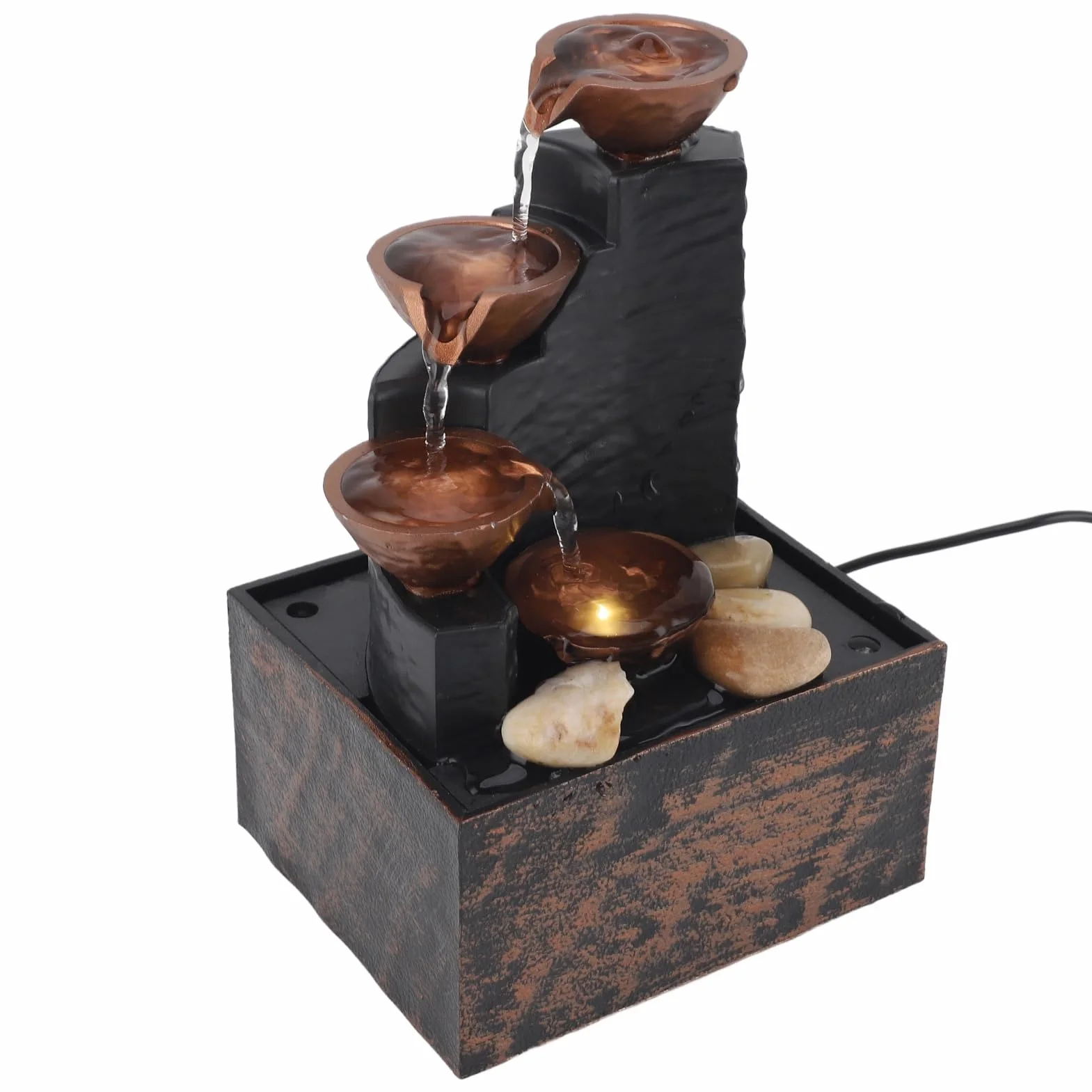 Qcwwy Mini Fuente de Agua USB, Luz LED de Relajación de Sonido Relajante, Decoración de Mesa Interior para Sala de Estar u Oficina, Decoración Diaria de 6,8x4,4x3,6 Pulgadas