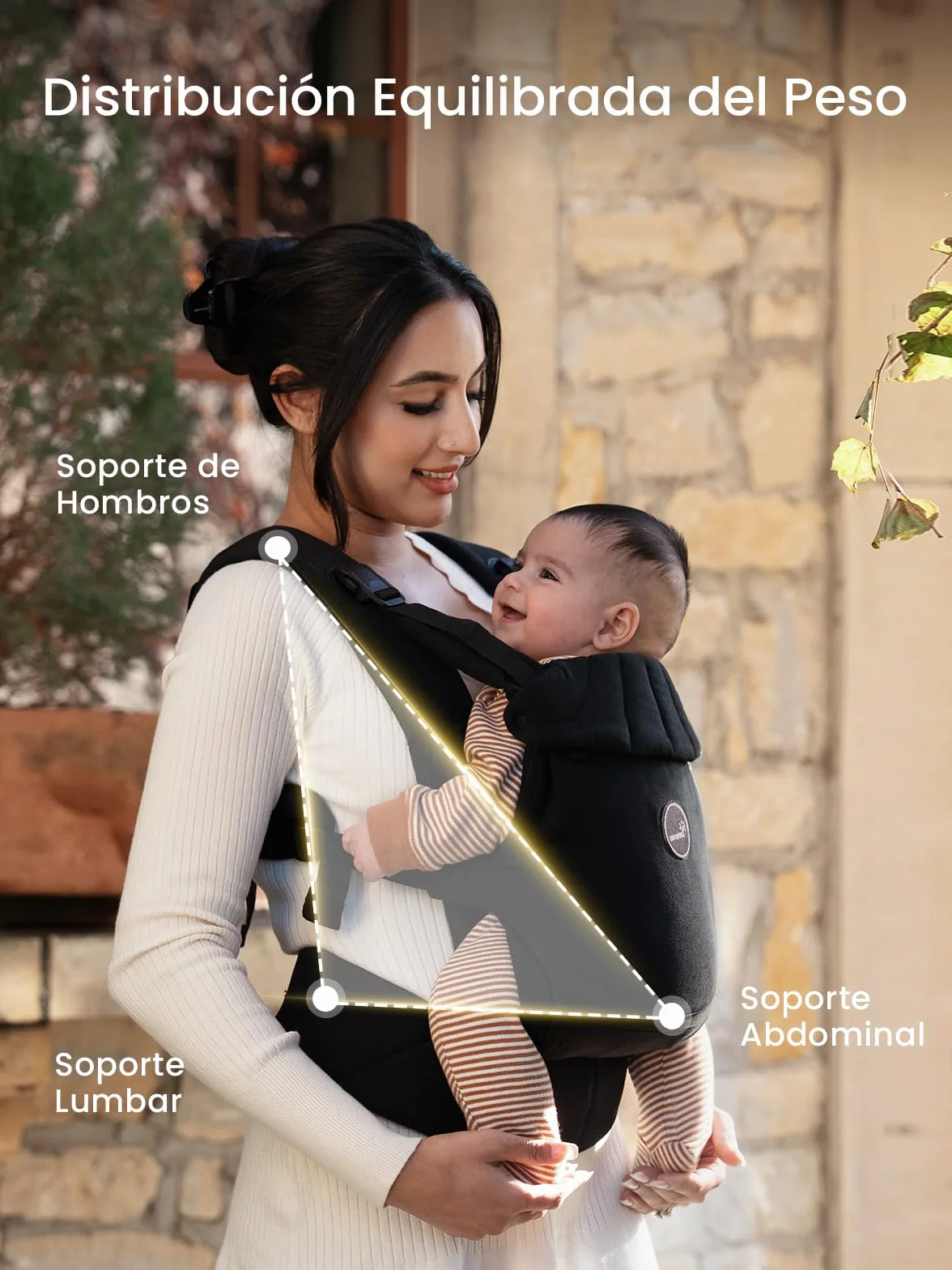 Grownsy Ergonomic Baby Carrier Adjustable for Newborns and Toddlers 3-20 kg, One-Click Buckle, Lightweight, Black