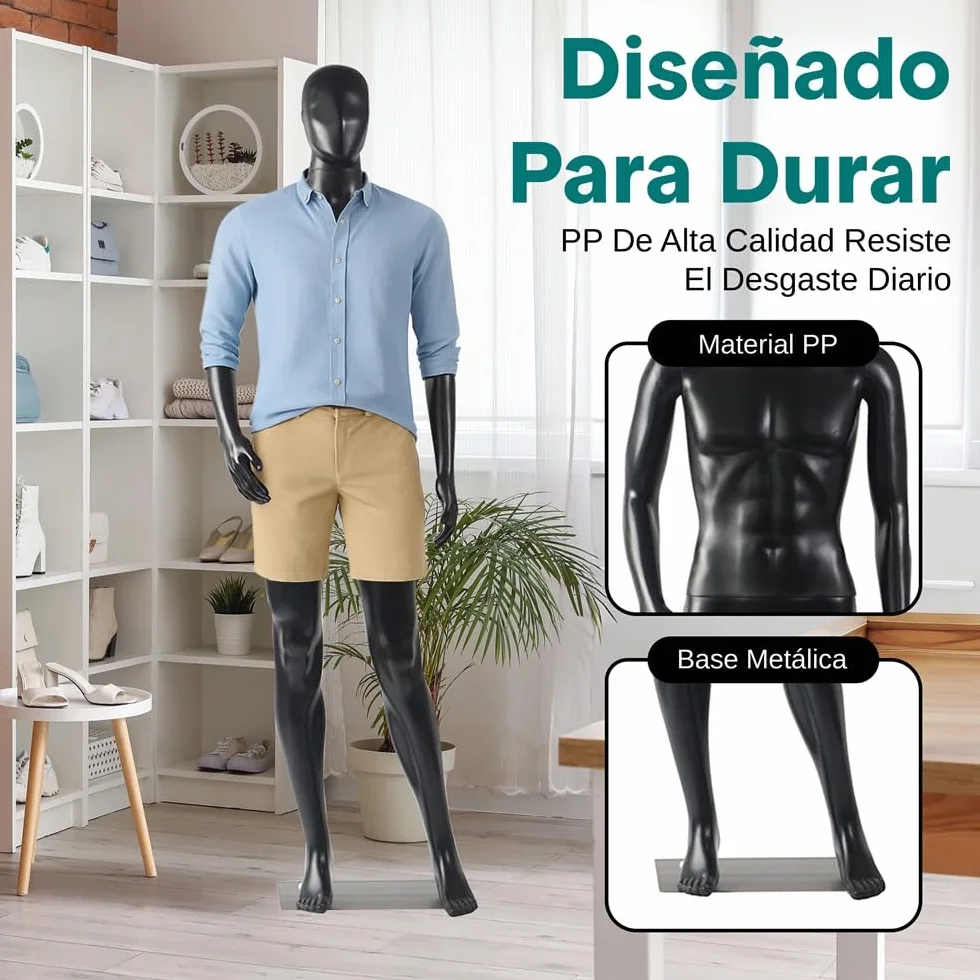 SereneLife maniquí Masculino de Cuerpo Completo, 185cm de Altura, Extremidades Flexibles, Cabeza Ajustable, Diseño Desmontable, Ideal para Tiendas de Ropa, Boutiques, Exposiciones y mas