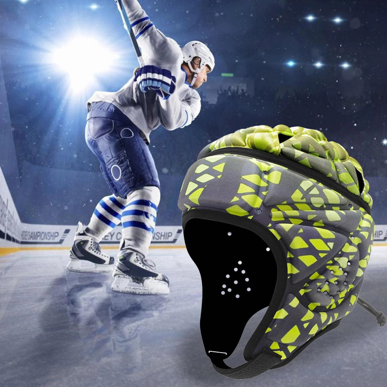 Casco Acolchado para Fútbol Bandera Rugby, Protector Cabeza Portero Ajustable Deportivo