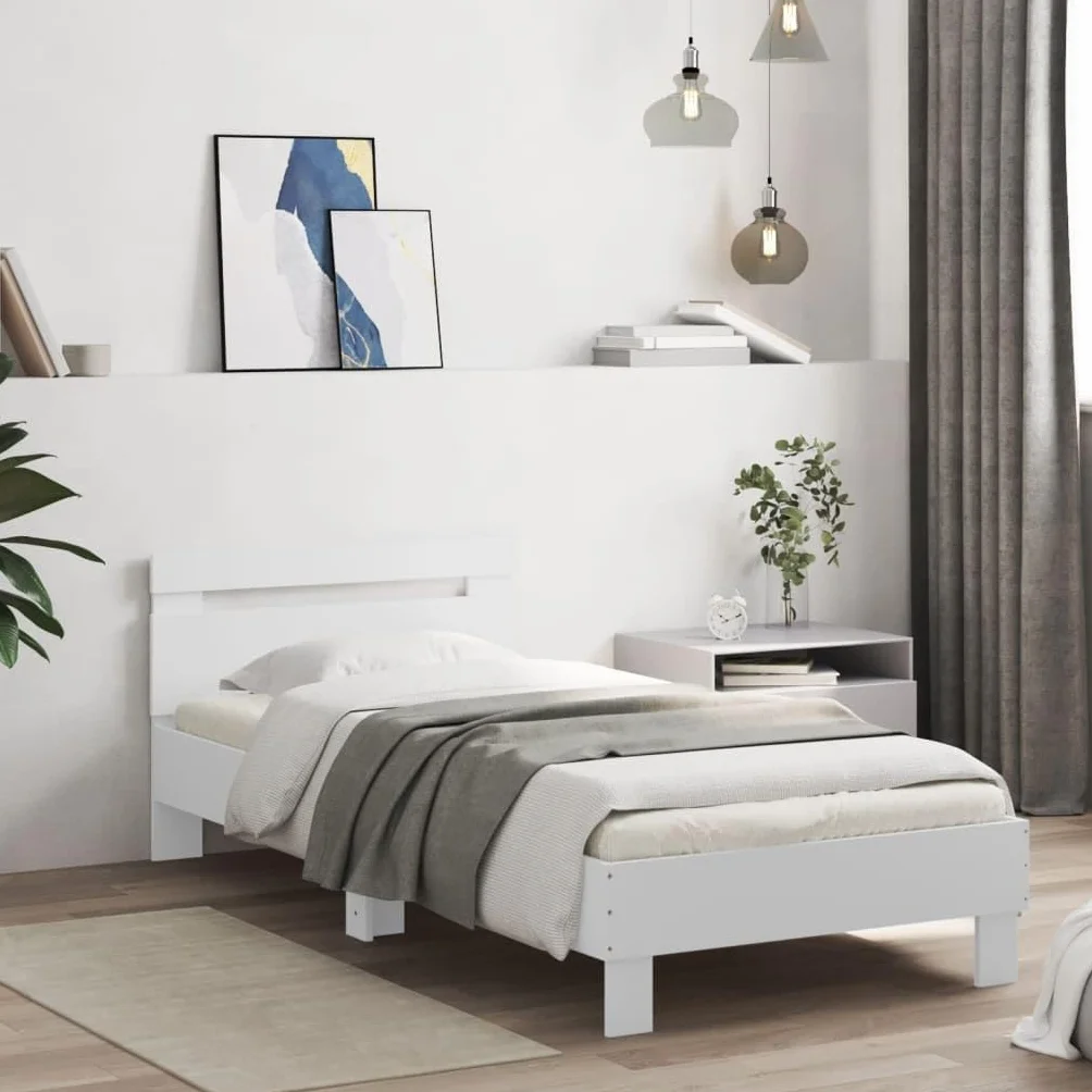vidaXL Cama con Cabecero, Somier de Invitados, Armazón Marco de Cama, Mueble para Dormitorio Hogar, Madera de Ingeniería Blanca 90x190 cm