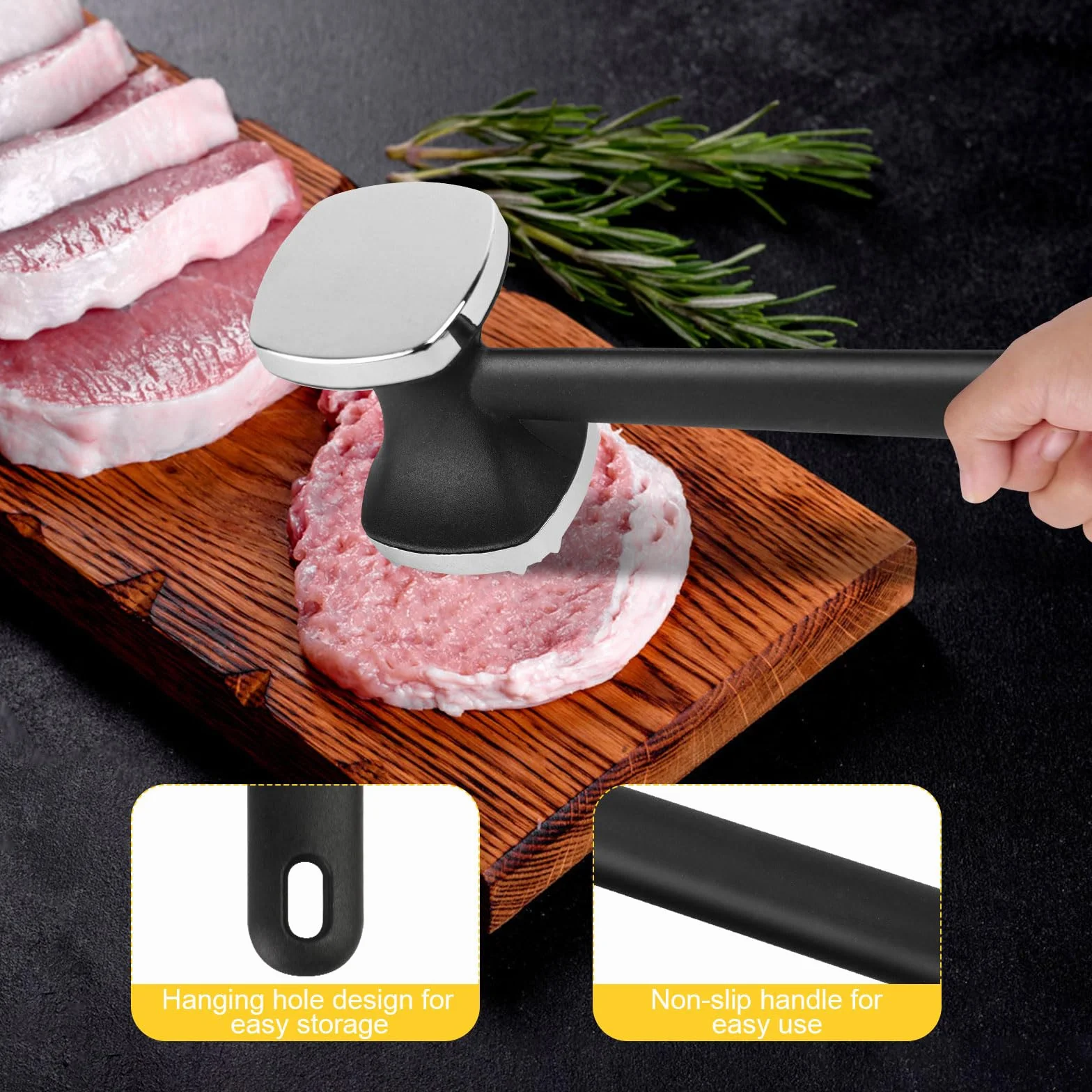 Martillo ablandador de Carne, Meat Knocker,Relota Martillo Carne,Martillo Picador de Doble Cara Antiadherente,Pincho y Superficie Plana Pounder Mallet, Martillo Cocina para Bistec,Pollo, Pescado,Cerdo