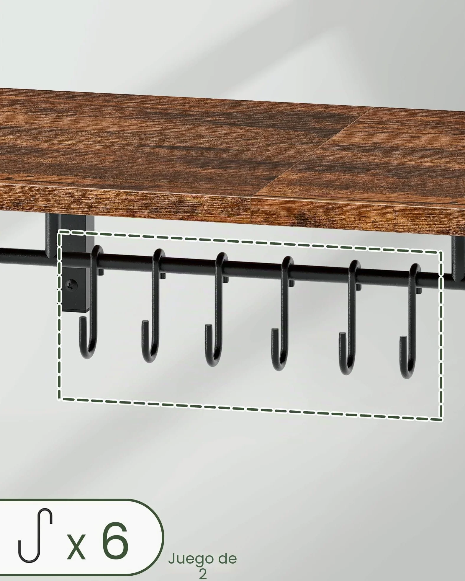 CHOEZON Juego de 2 Estantes de Pared para Ollas y Sartenes, Estantes de Cocina con Barras y 12 Ganchos, Soportes para Utensilios de Cocina, Marrón Vintage y Negro DTPR26P2BF
