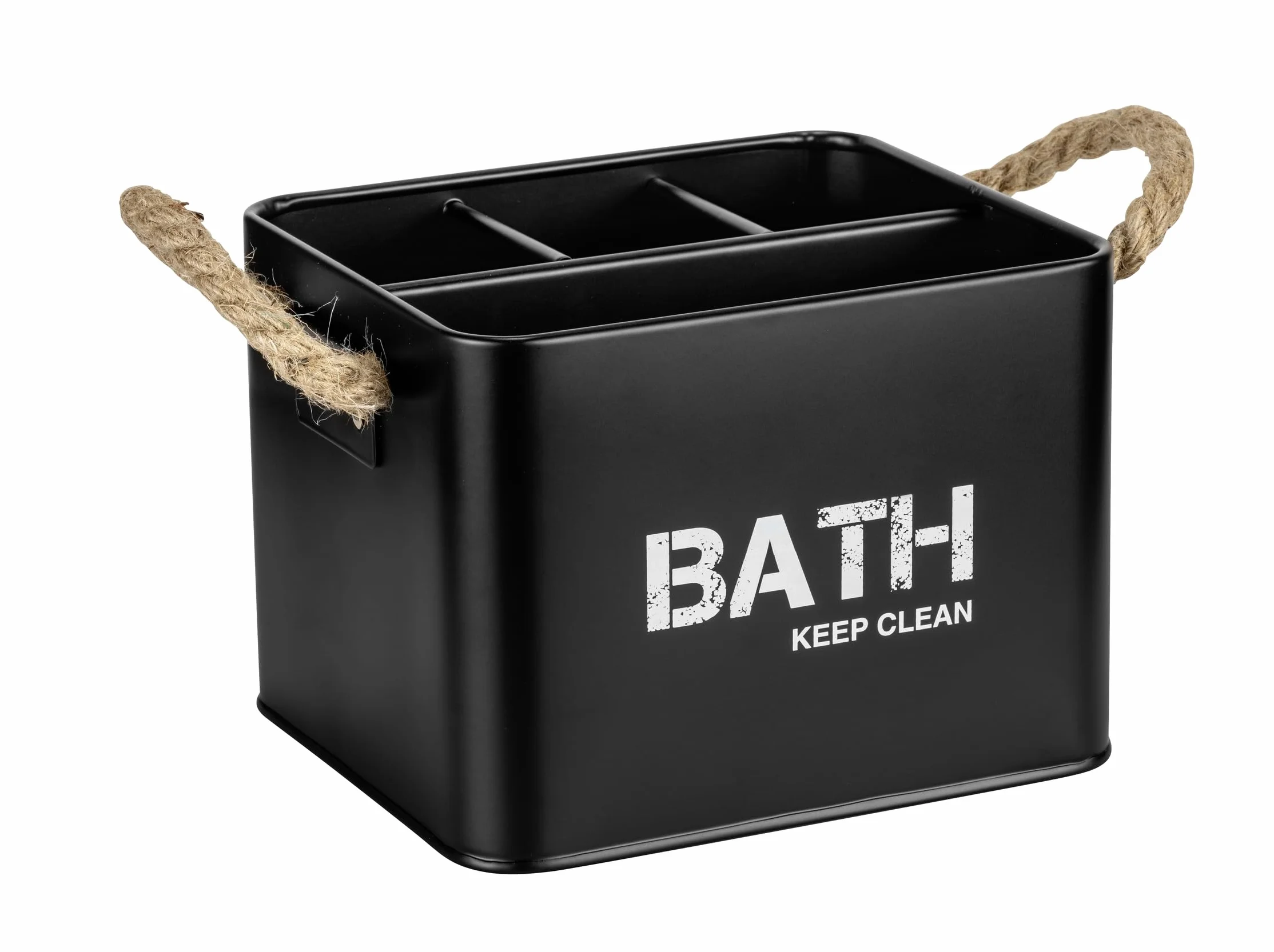 WENKO Caja para el baño Gara con 4 compartimentos negro - Caja de almacenaje, cesta para el baño Capacidad: 2.37 l, Acero, 19 x 12.5 x 13 cm, Negro