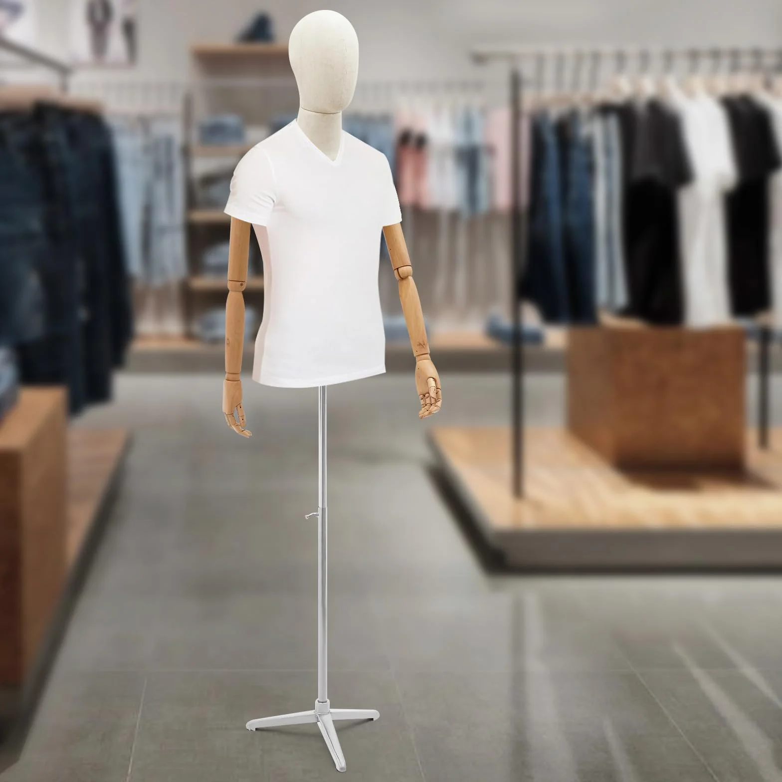 Maniquí Hombre Maniquies de Hombre con Brazos Busto Masculino Lino Maniquie para Ropa Articulado Flexible Silueta Masculina Escaparate Base Trípode Plateada Altura Regulable 134,6-193cm