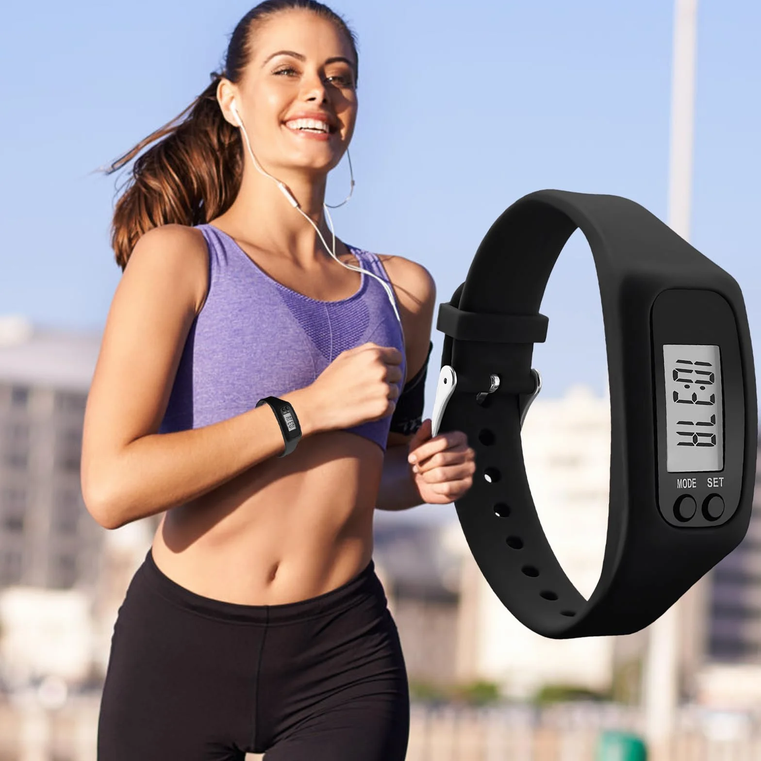 Mini Podometro Electrónico 3D, Contador de Pasos, Silicón Cuenta Pasos Reloj, No Requiere Aplicación,Ideal para Senderismo, Fitness y Desplazamientos Diarios, Apto Tanto para Hombres Como para Mujeres