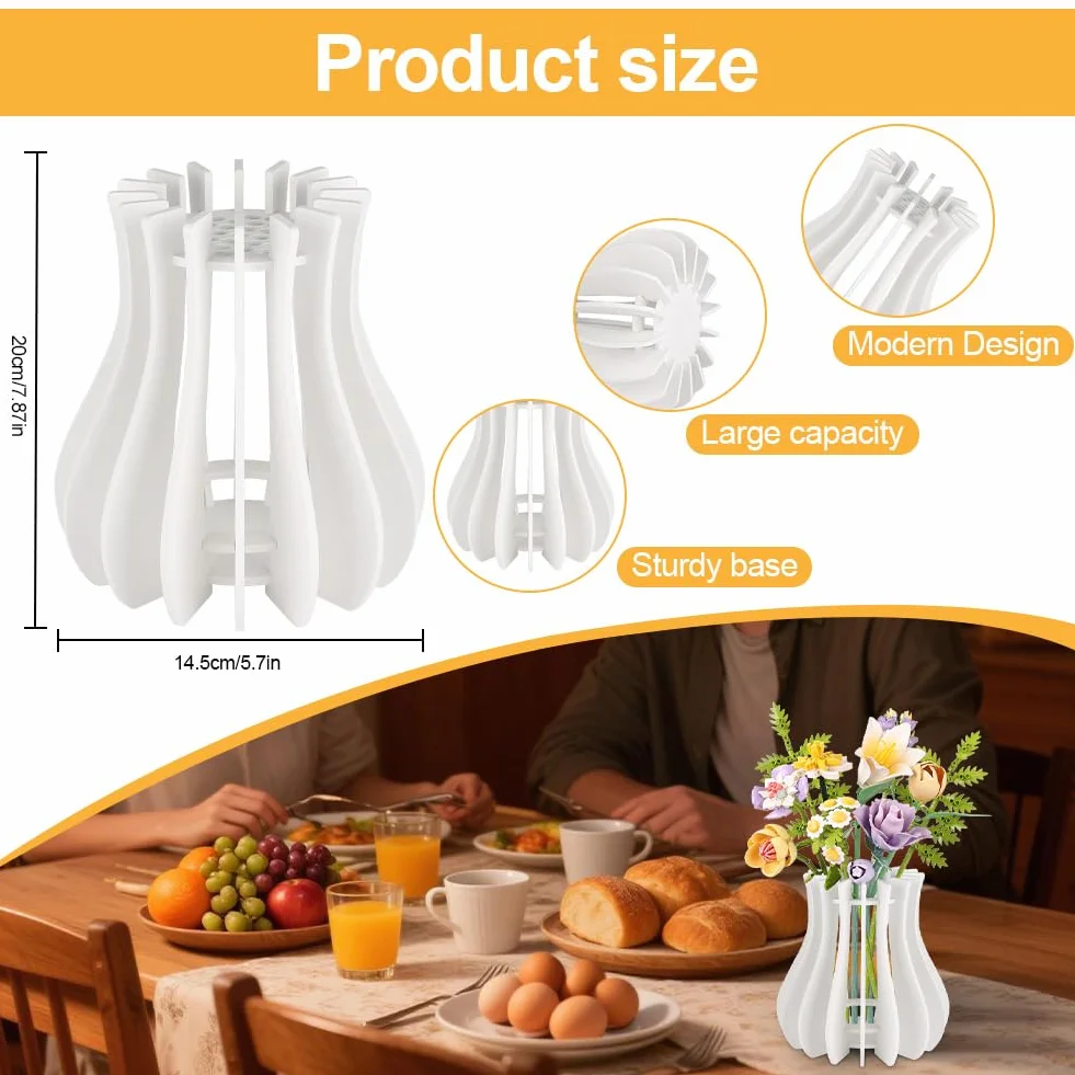 Jarrón Puzzle De Madera,Jarrón de Madera para Lego Flores,Kit de jarrón de Madera para Rosas Lego para Lego Rosas,Cerezo,Girasoles,Tulipanes,para Decoración Escritorio,Blanco