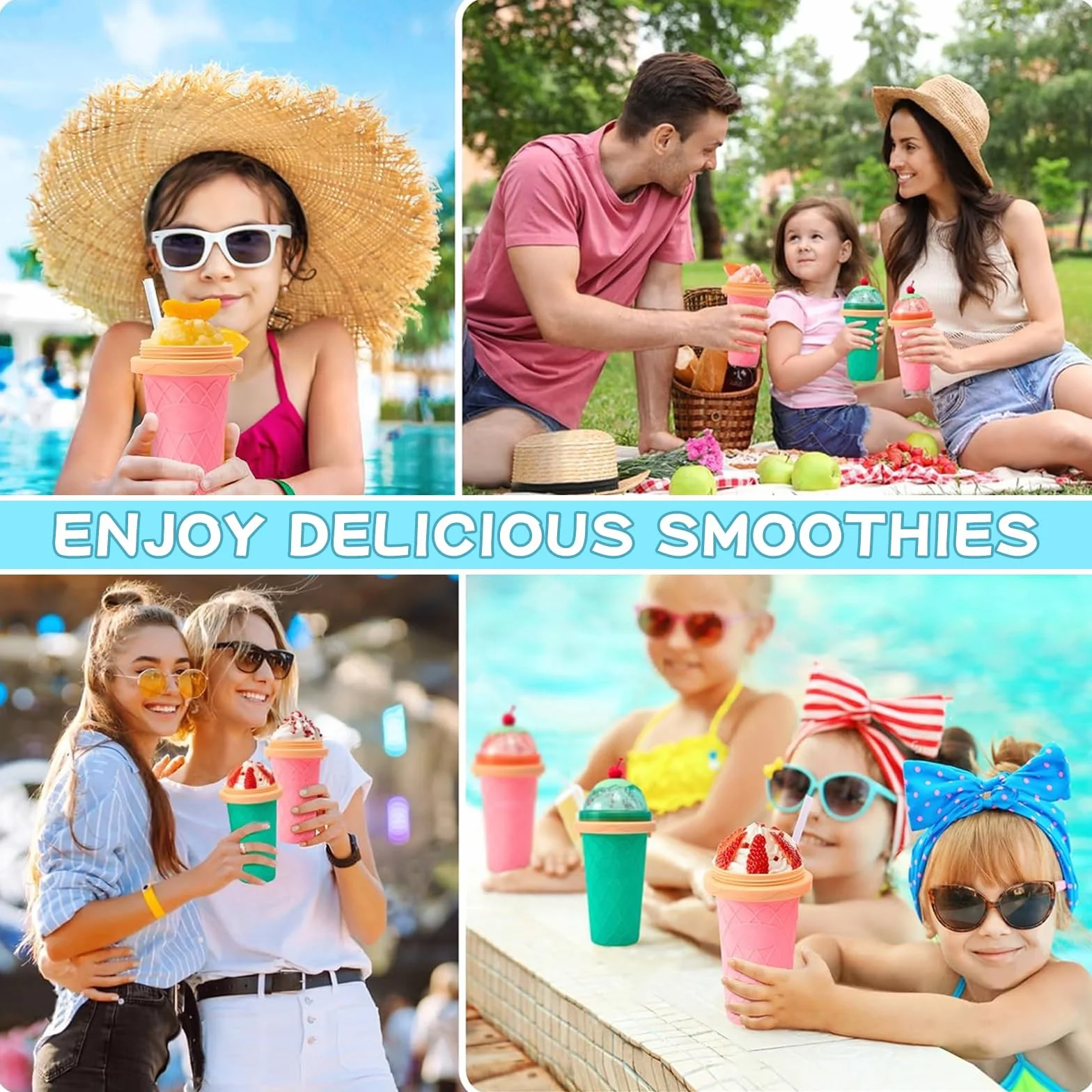 DAZZTIME Slushie Maker Cup,Frozen Cup,DIY Homemade Quick Frozen Smoothies,Máquina de Granizado,2 In 1 Straw And Spoon,Homemade Smoothie Cups para Niños y Familia