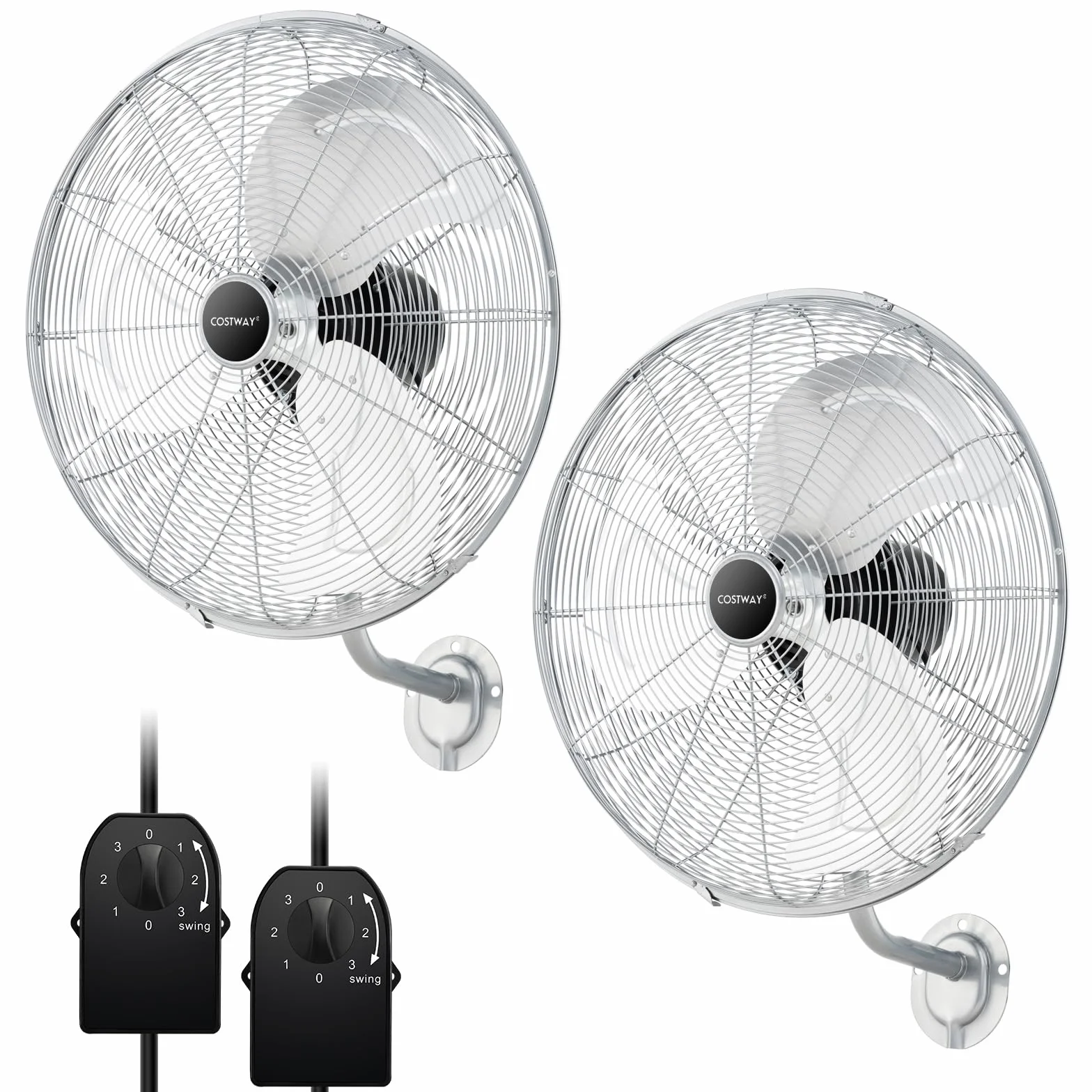 COSTWAY Ventilador Industrial de 120W, Ventilador de Pared Φ55cm con 3 Velocidades, Rotación Horizontal de 85°y Vertical de 30°, 3 Aspas de Aluminio, Metálico para Almacén y Taller (Plata)