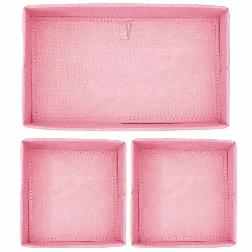mDesign Juego de 6 cajas organizadoras de tela transpirables con patrón en espiga para habitación infantil - rosa