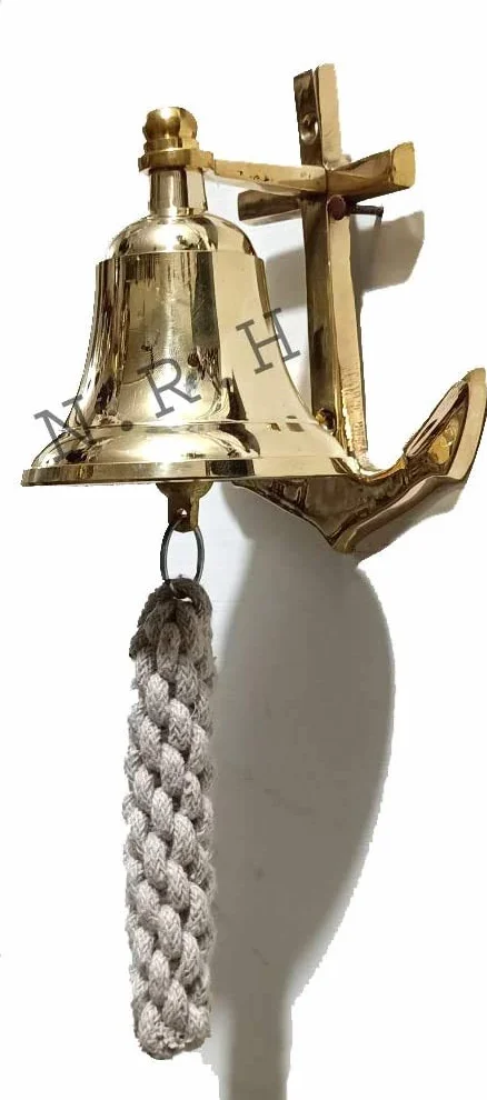 Campana náutica de latón macizo con soporte de montaje y ancla de regalo