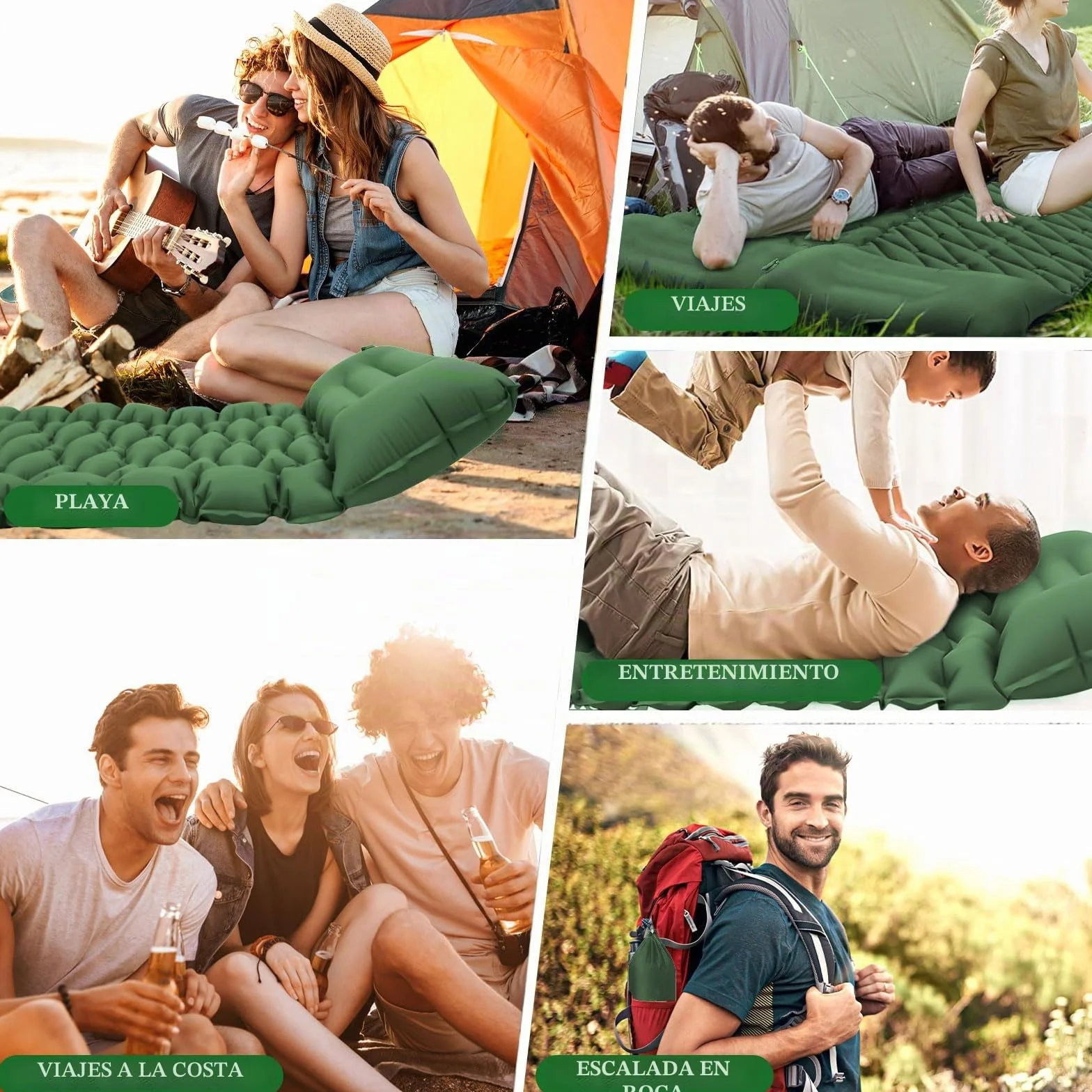 Colchón Hinchable Camping 10 cm Espesor con Almohada y Bomba de Pie, Esterilla Inflable para Dormir, Verde